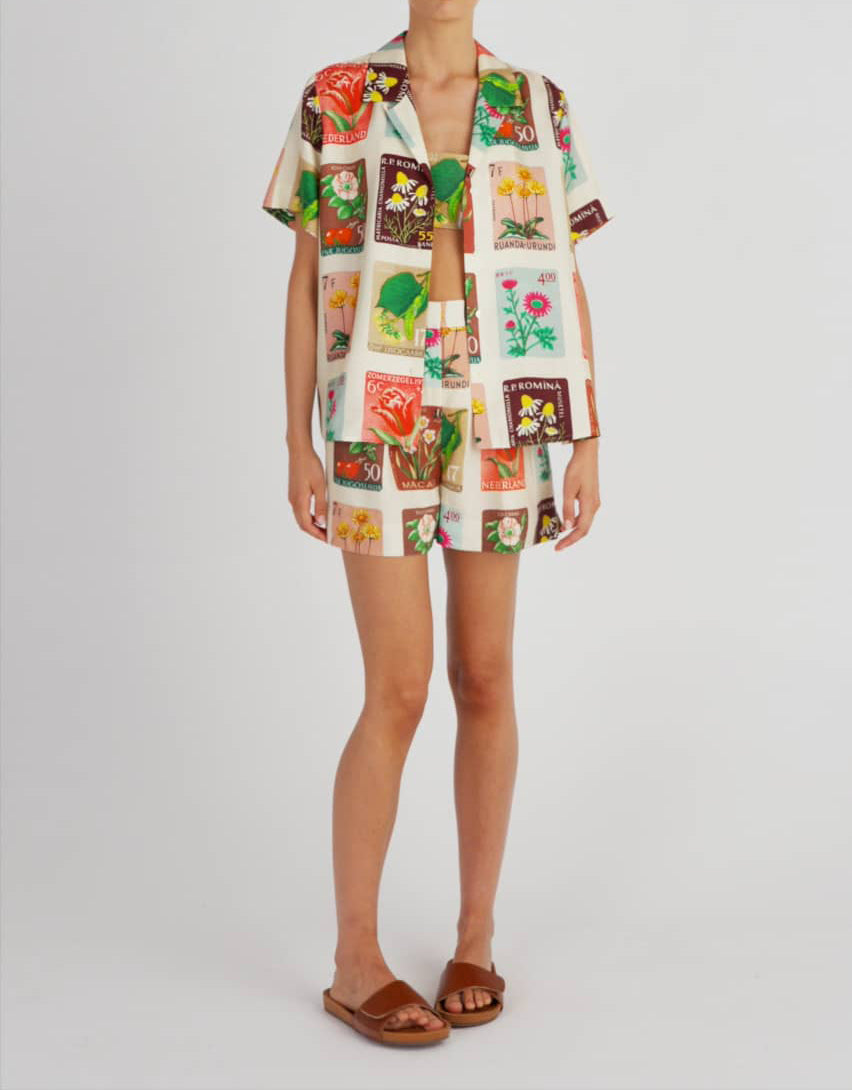 Oroton Flower Stamp Print Camp Shirt