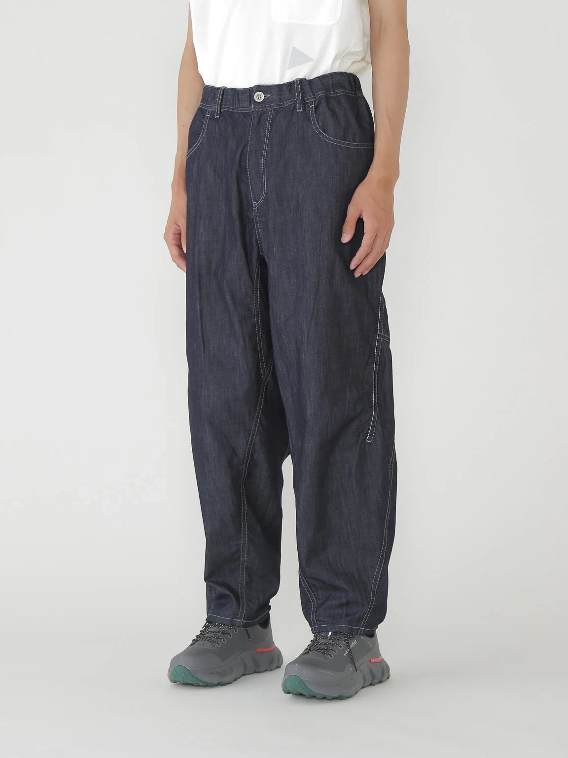 And Wander Drain Easy Denim Wide Pants Navy