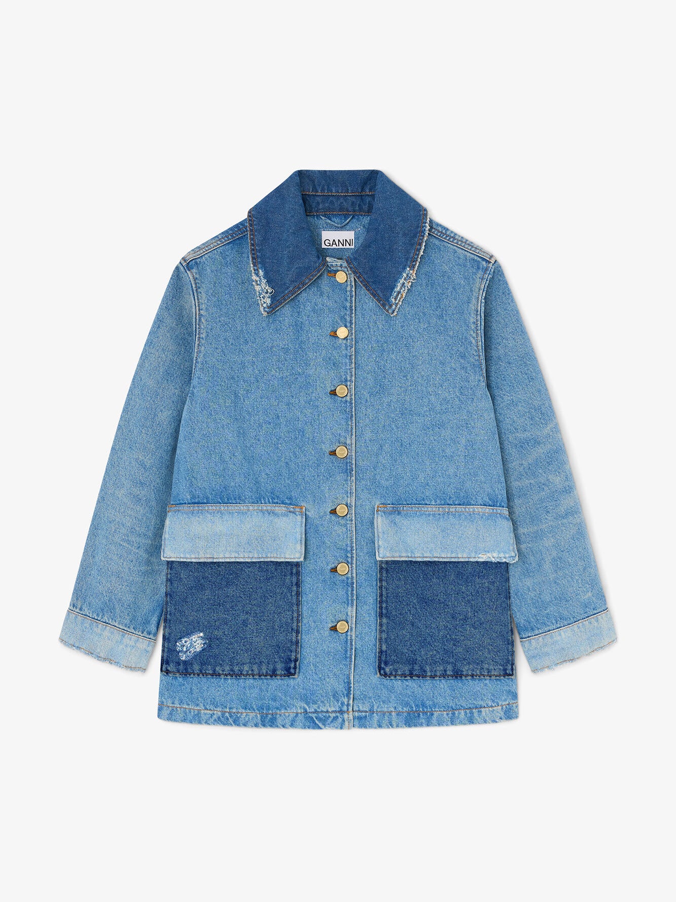 Ganni Jacket in Patchwork Denim Mid Blue Vintage