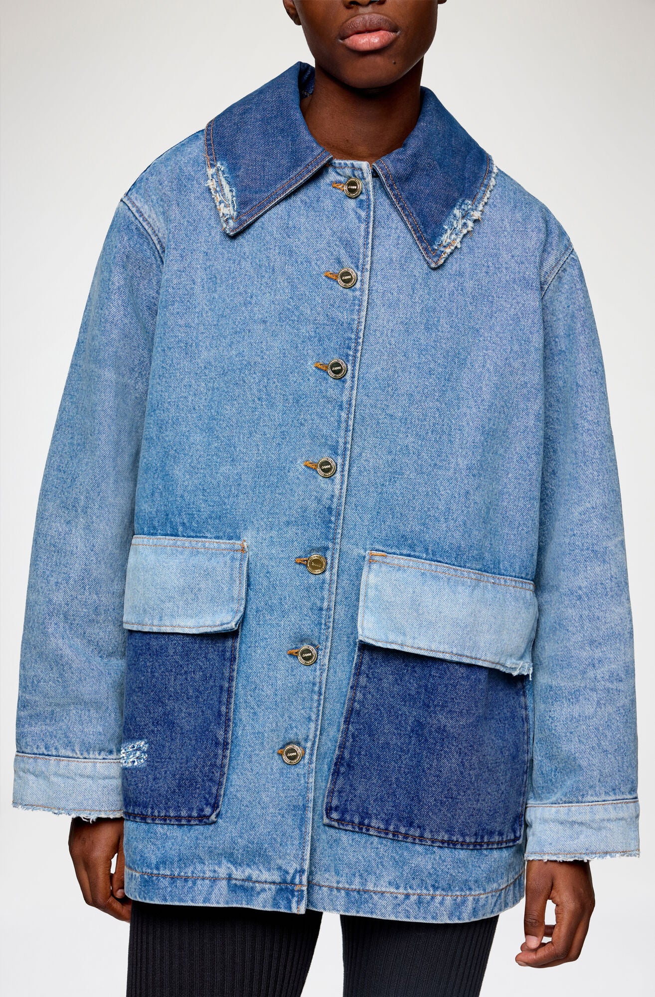 Ganni Jacket in Patchwork Denim Mid Blue Vintage