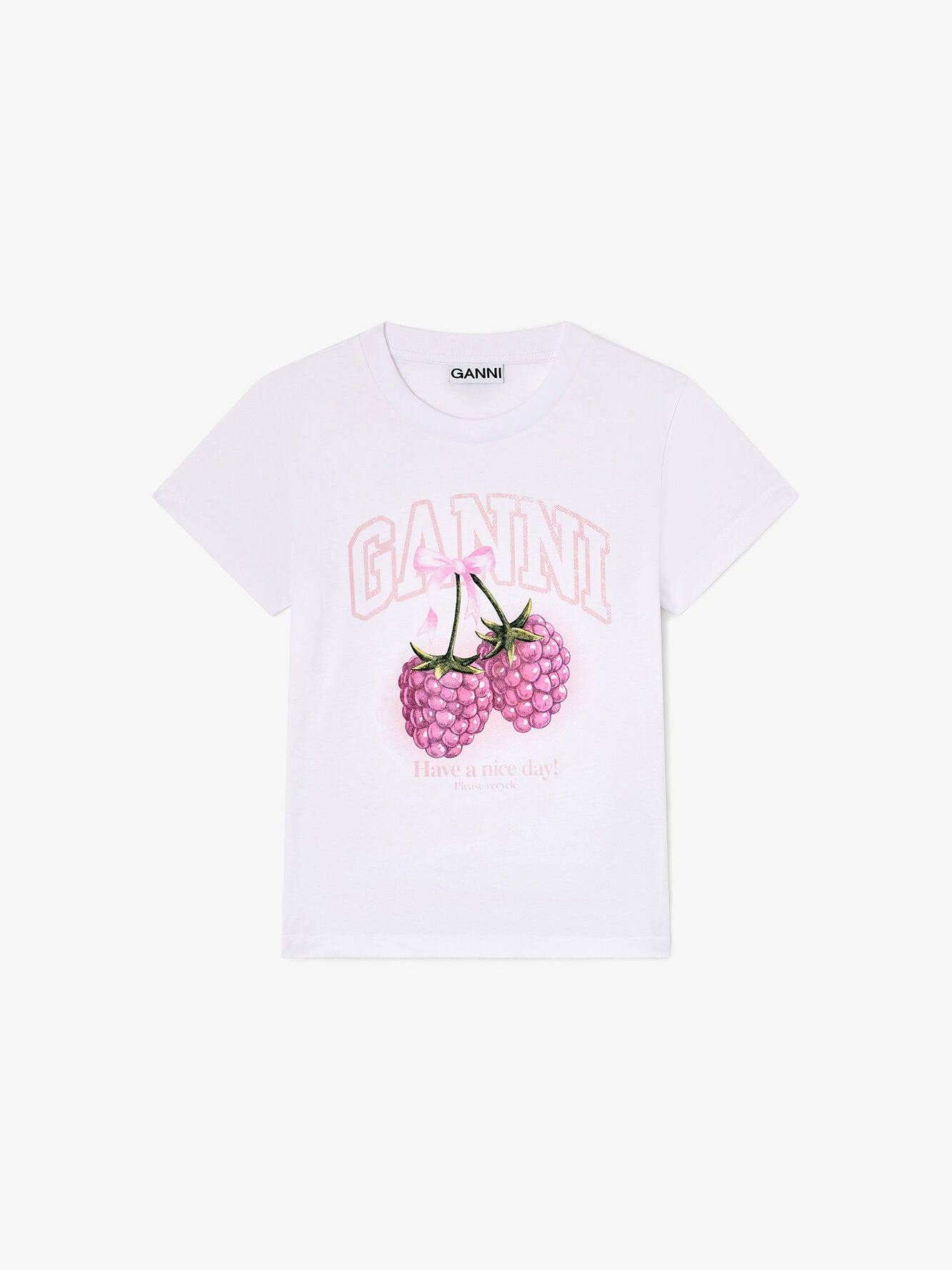 Ganni Baby Fit T-shirt with Raspberry Bright White
