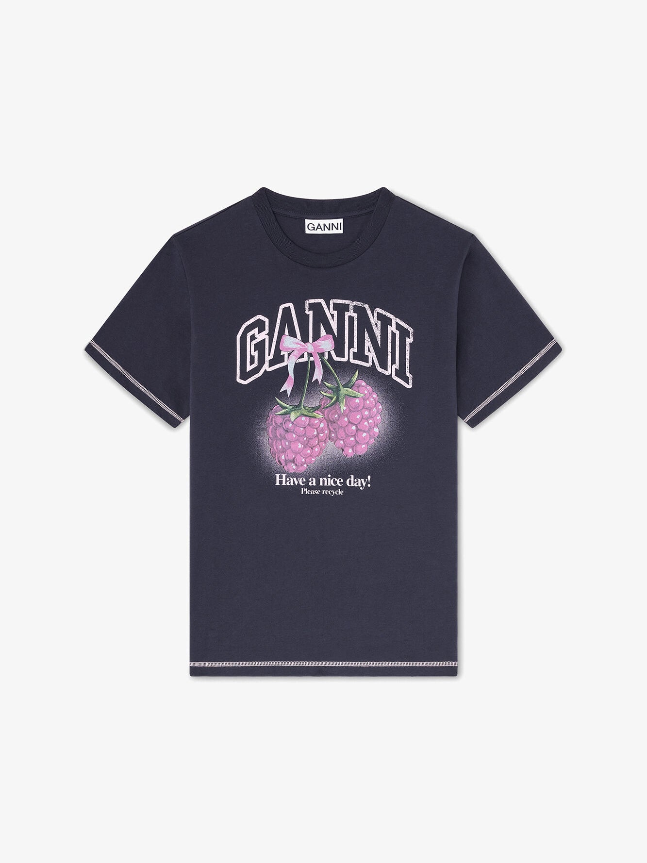 Ganni T-shirt with Raspberries Phantom