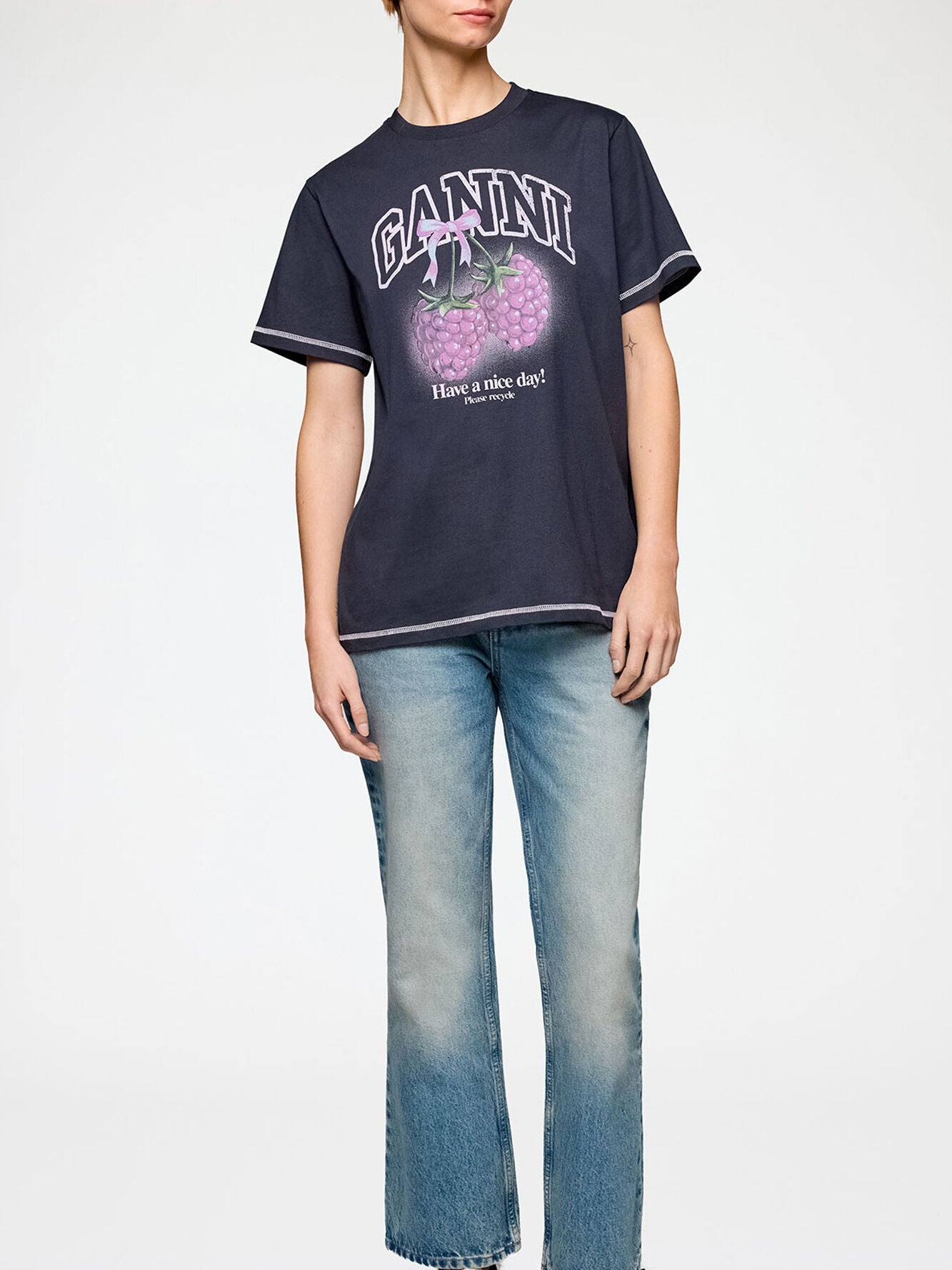 Ganni T-shirt with Raspberries Phantom