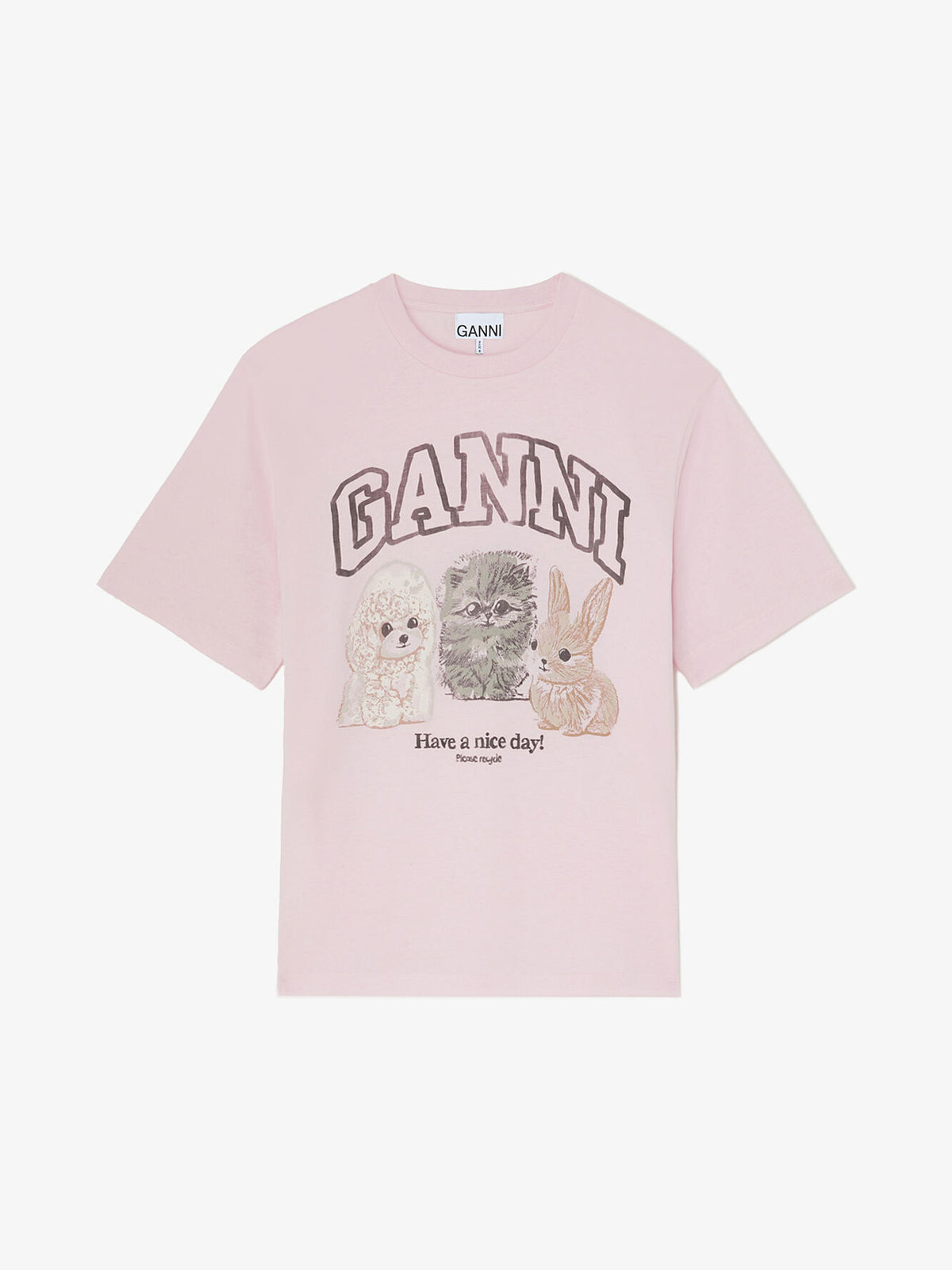 Ganni T-shirt with Animals Chalk Pink