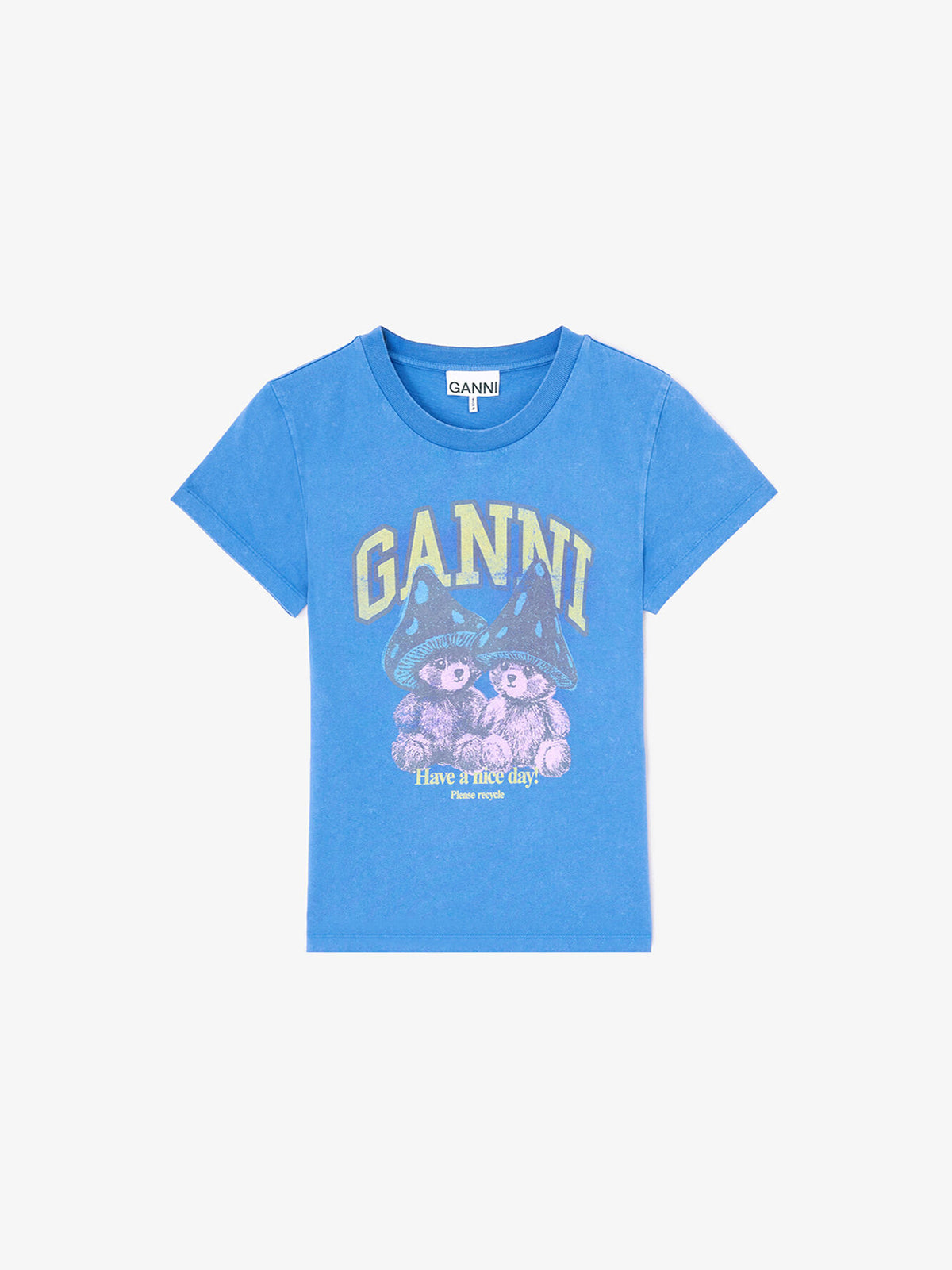 Ganni Baby Fit T-shirt with Mushroom Teddy Strong Blue