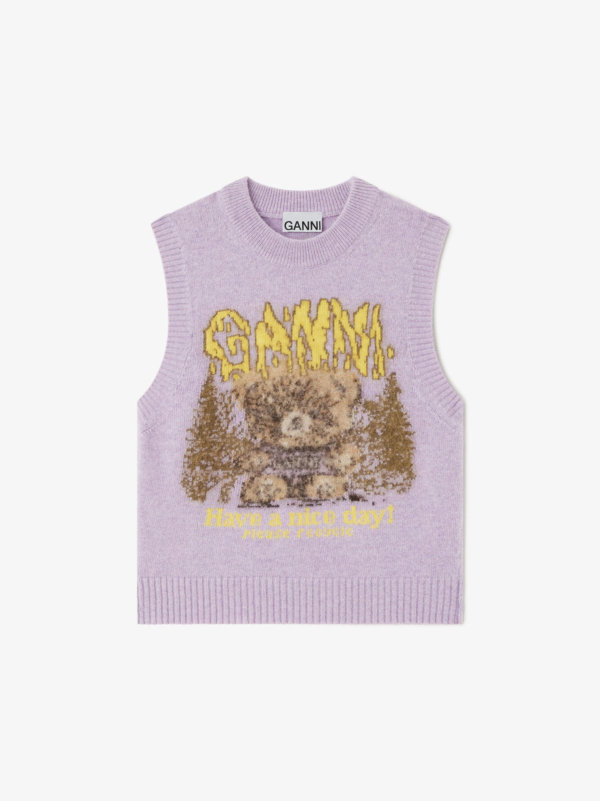 Ganni Knit Vest with Forest Teddy Thistle