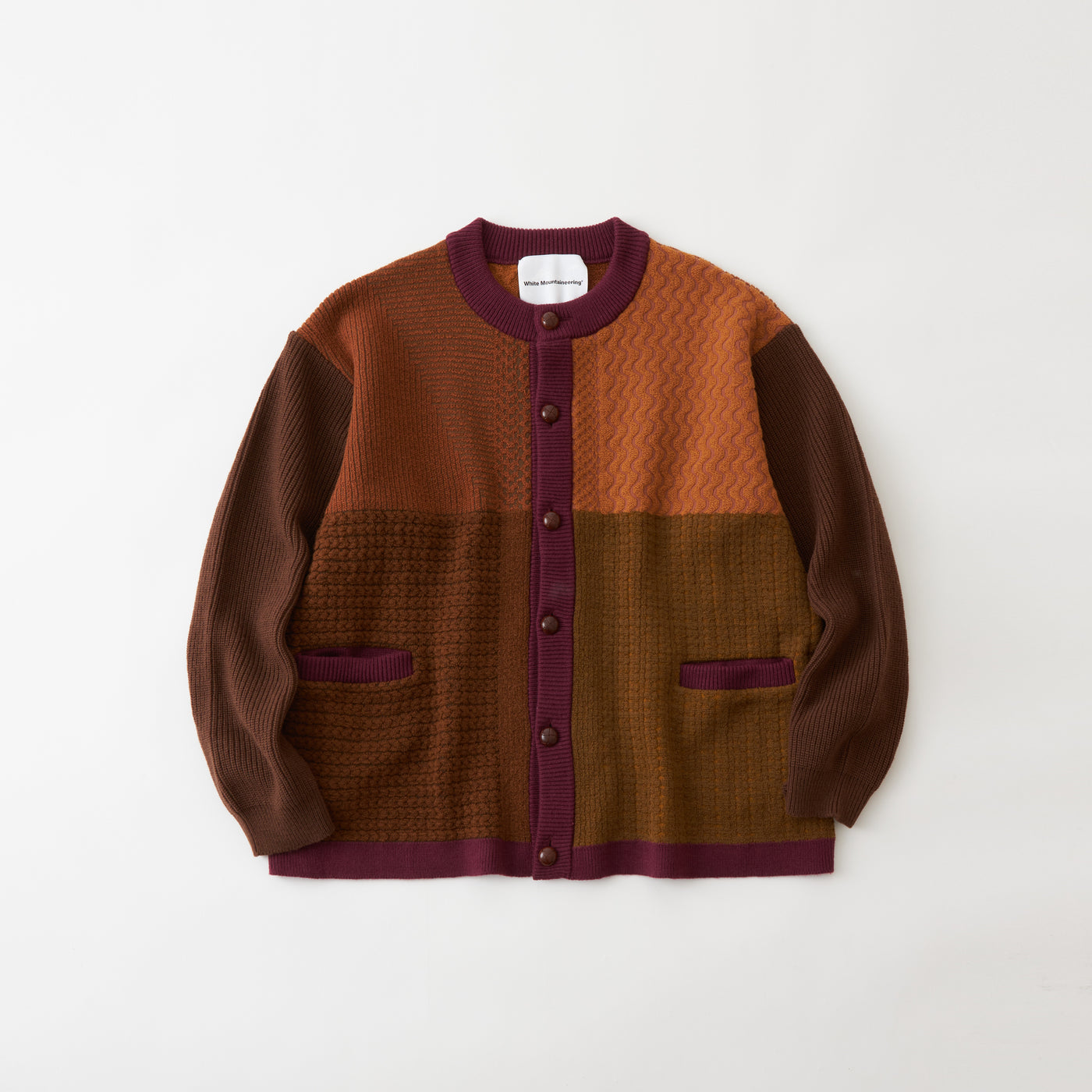 White Mountaineering Fake Patchwork Cardigan Brown