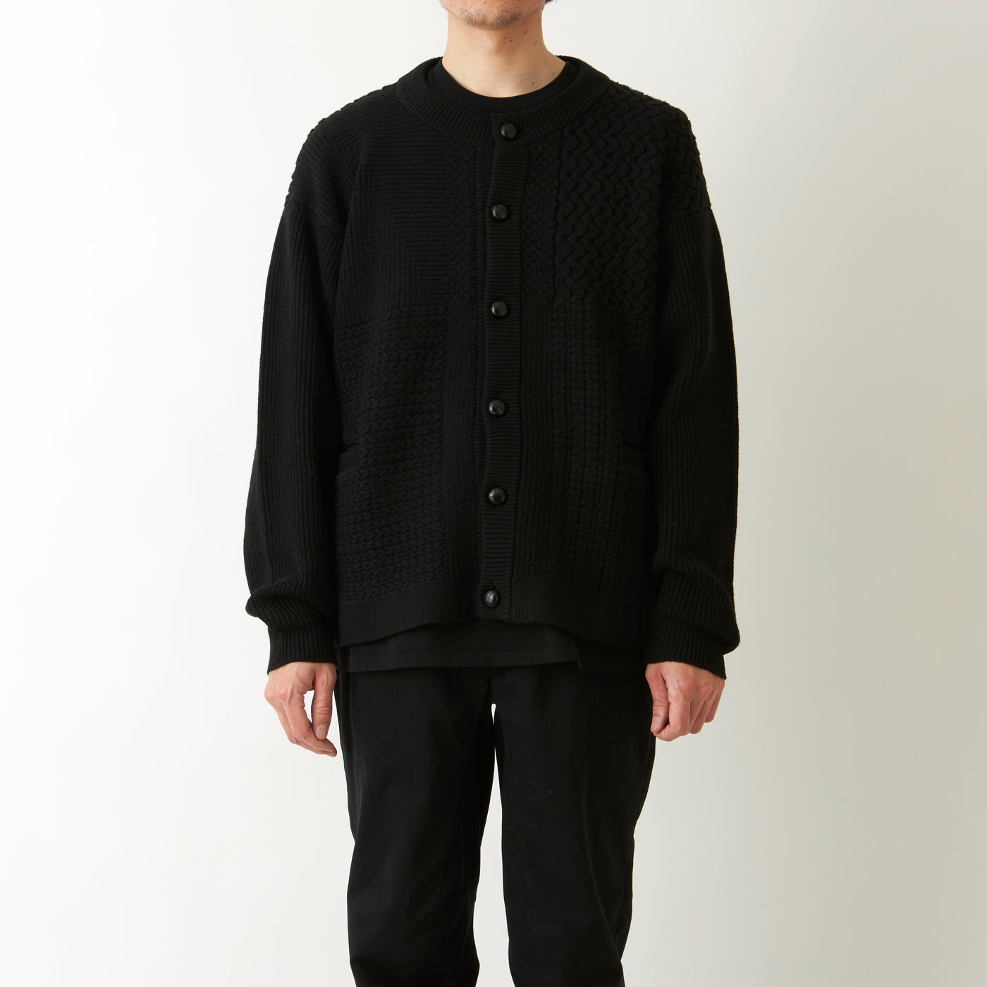 White Mountaineering Fake Patchwork Cardigan Black