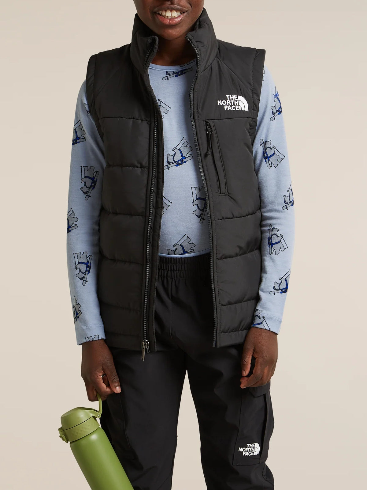 Icebreaker Kids' Merino 200 Oasis Long Sleeve Thermal Crewe Bear Tour Zinc Blue