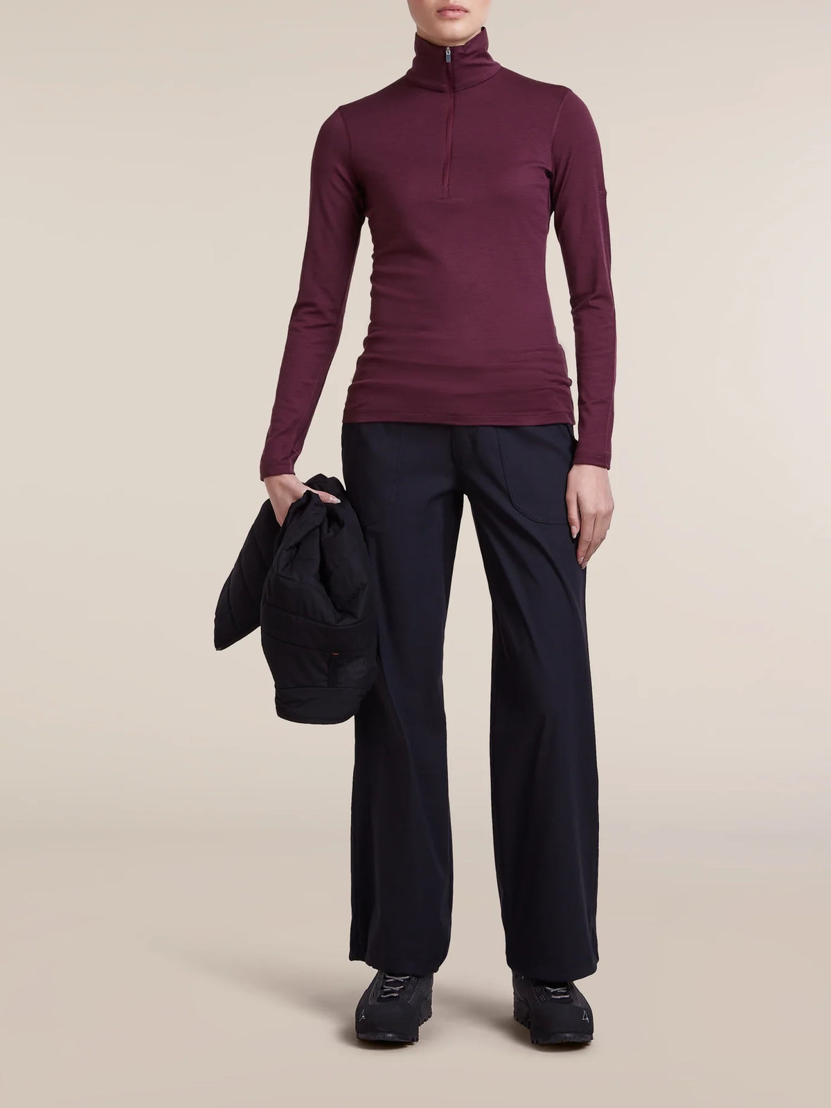 Icebreaker Women's Merino 200 Oasis Long Sleeve Half Zip Thermal Top Dark Berry
