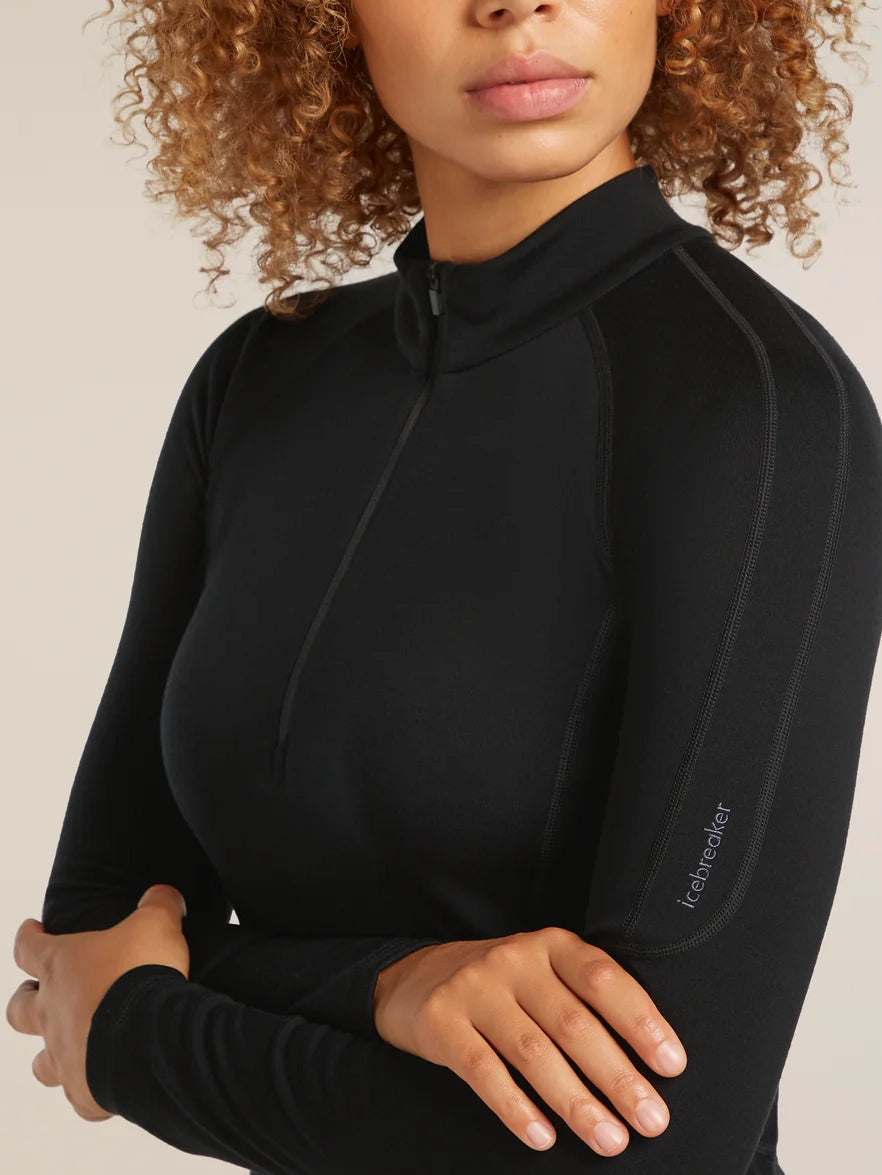 Icebreaker Women's 300 MerinoFine™ Polar Long Sleeve Half Zip Thermal Top Black