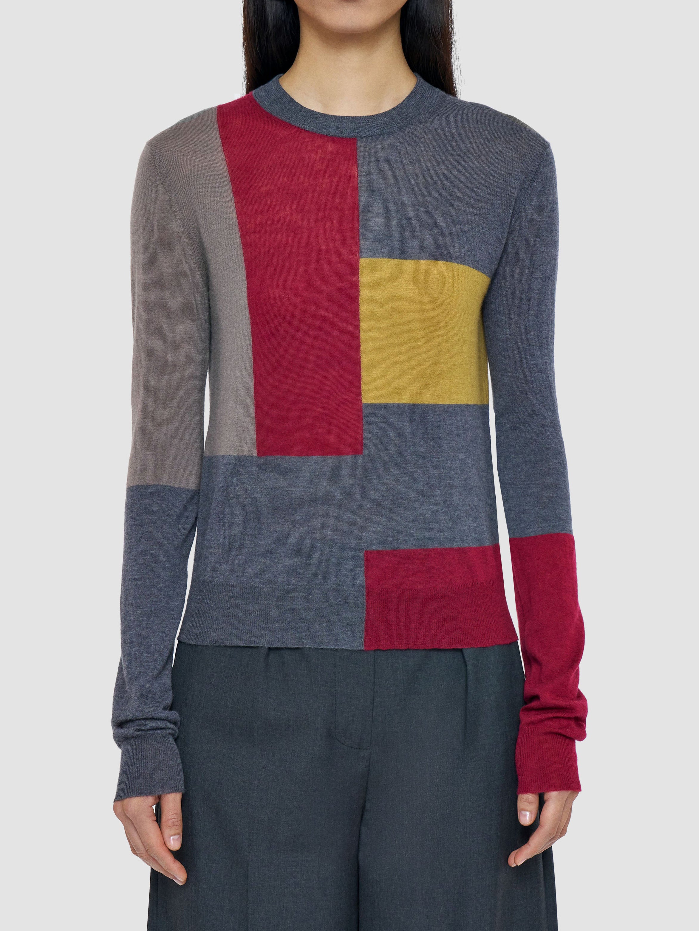 Joseph Overlay Cashair Round Neck Jumper Smoke Combo