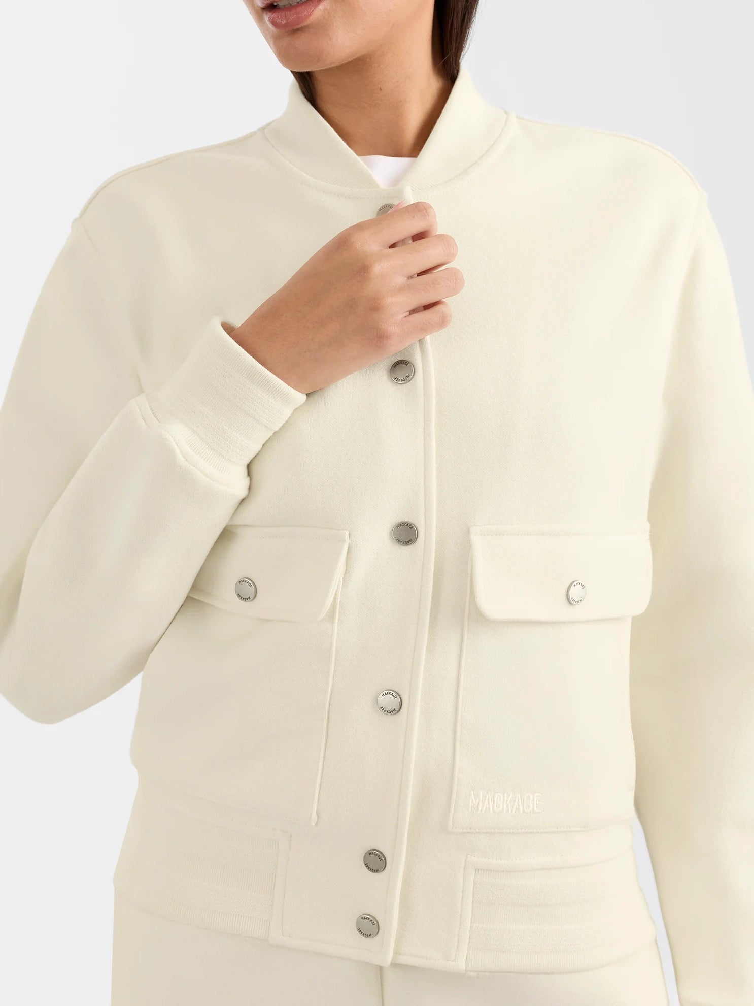 Mackage Juniper-k Brushed Knit Bomber Jacket Cream