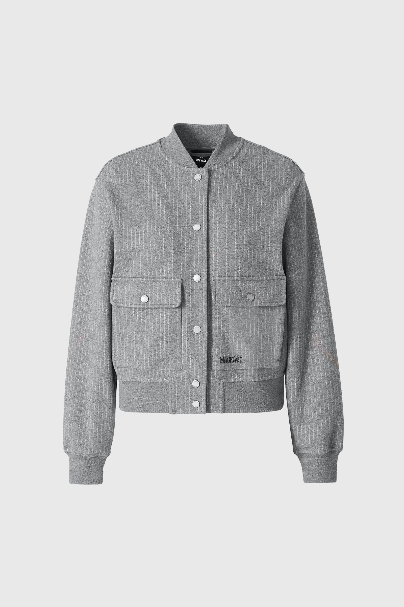 Mackage Juniper-k Brushed Knit Bomber Jacket Light Grey Mix-Cream