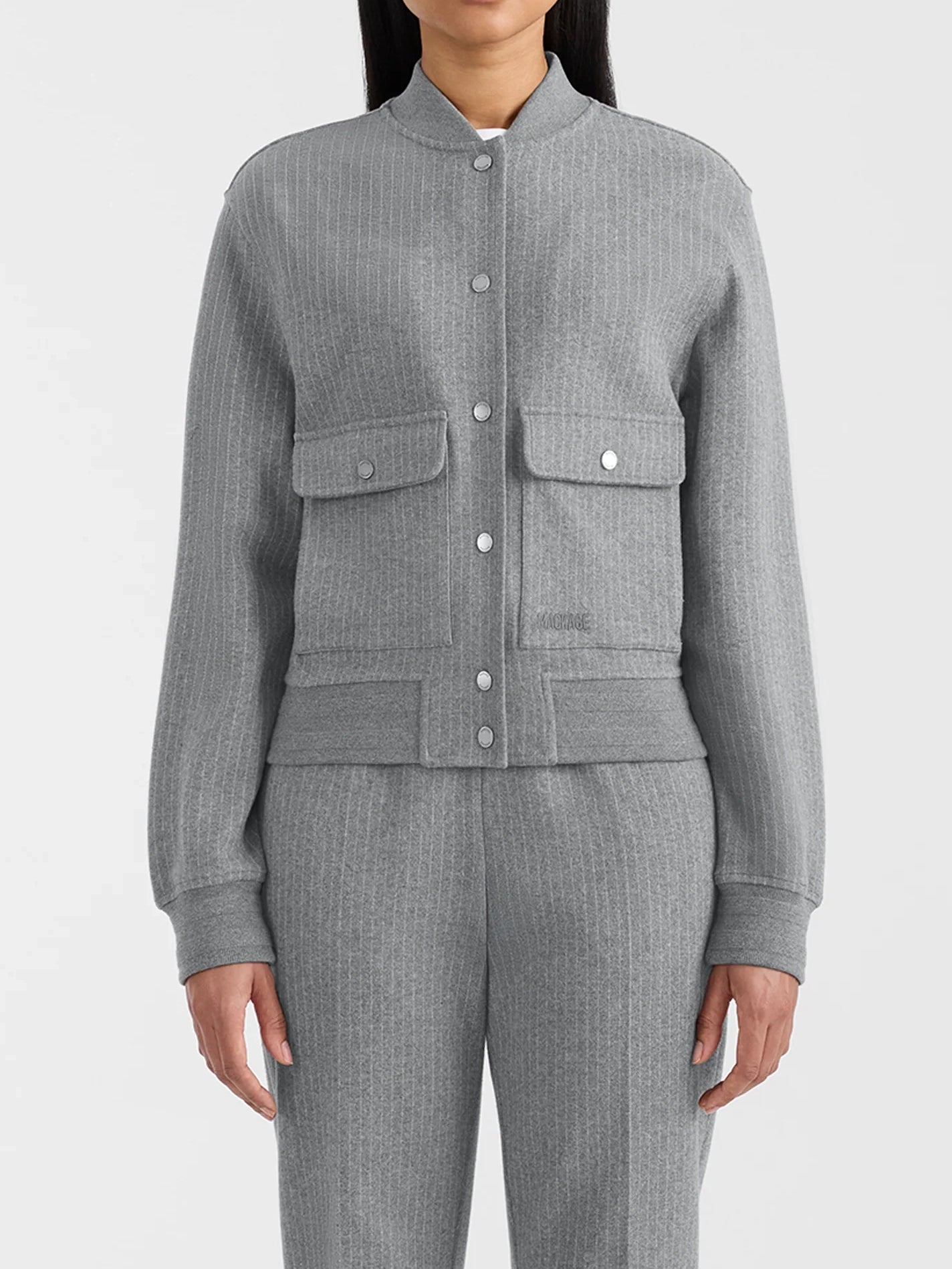 Mackage Juniper-k Brushed Knit Bomber Jacket Light Grey Mix-Cream