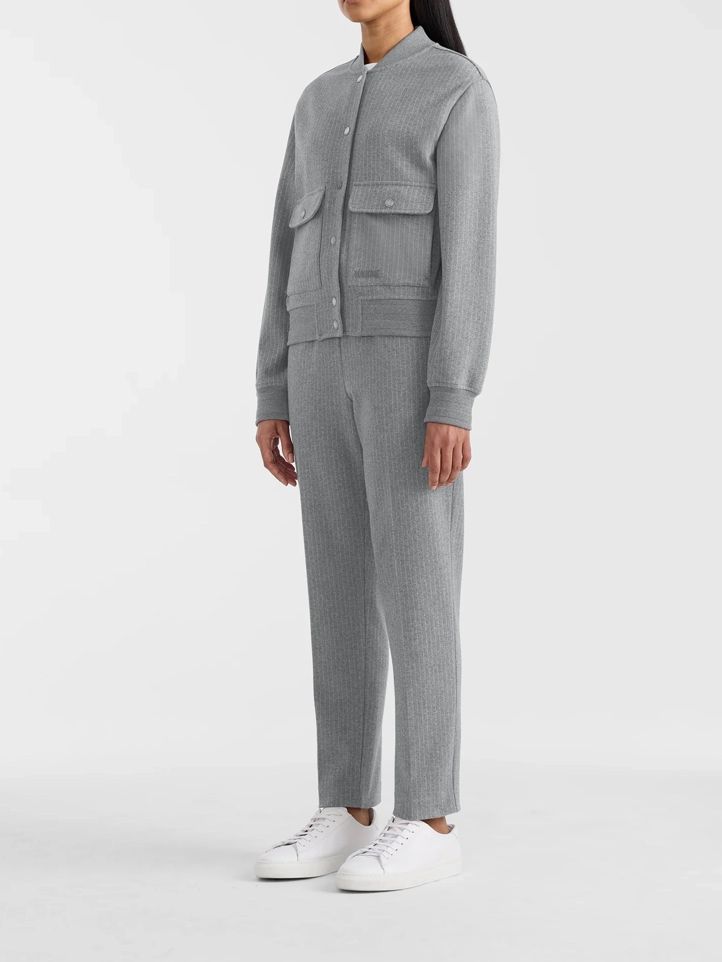 Mackage Juniper-k Brushed Knit Bomber Jacket Light Grey Mix-Cream