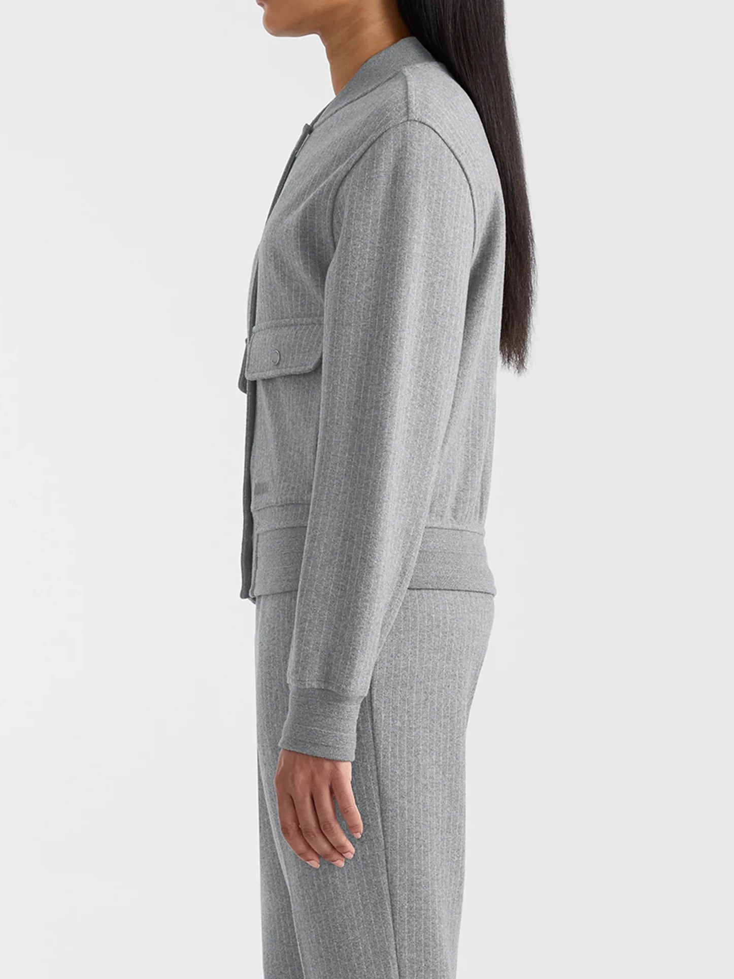 Mackage Juniper-k Brushed Knit Bomber Jacket Light Grey Mix-Cream