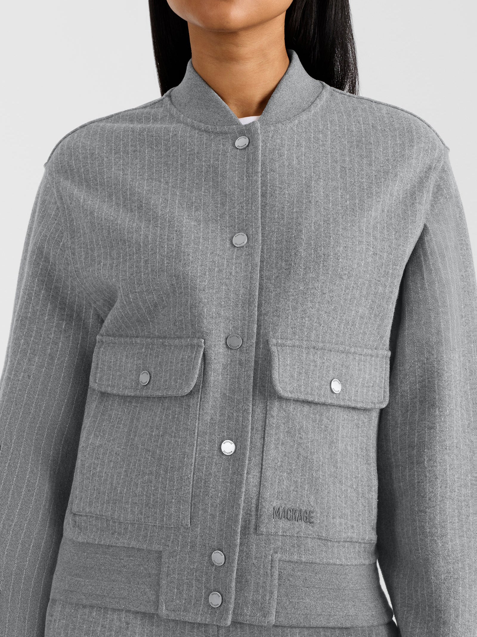 Mackage Juniper-k Brushed Knit Bomber Jacket Light Grey Mix-Cream