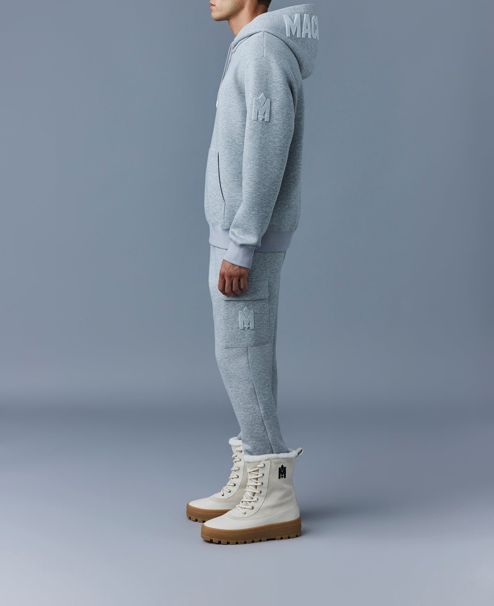 Mackage Krys Hoodie With Velvet Embroidery Light Grey