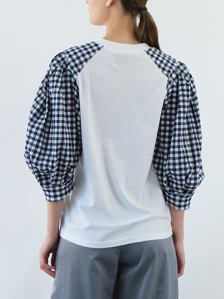 CLU Puffed Gingham Sleeved T-Shirt