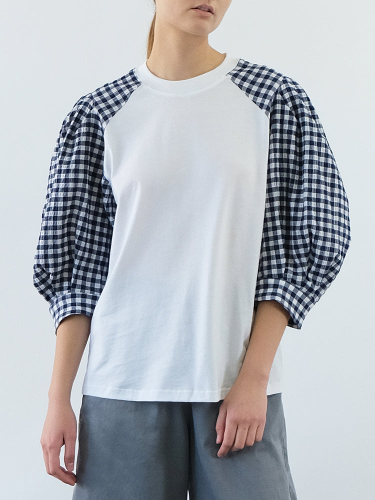 CLU Puffed Gingham Sleeved T-Shirt