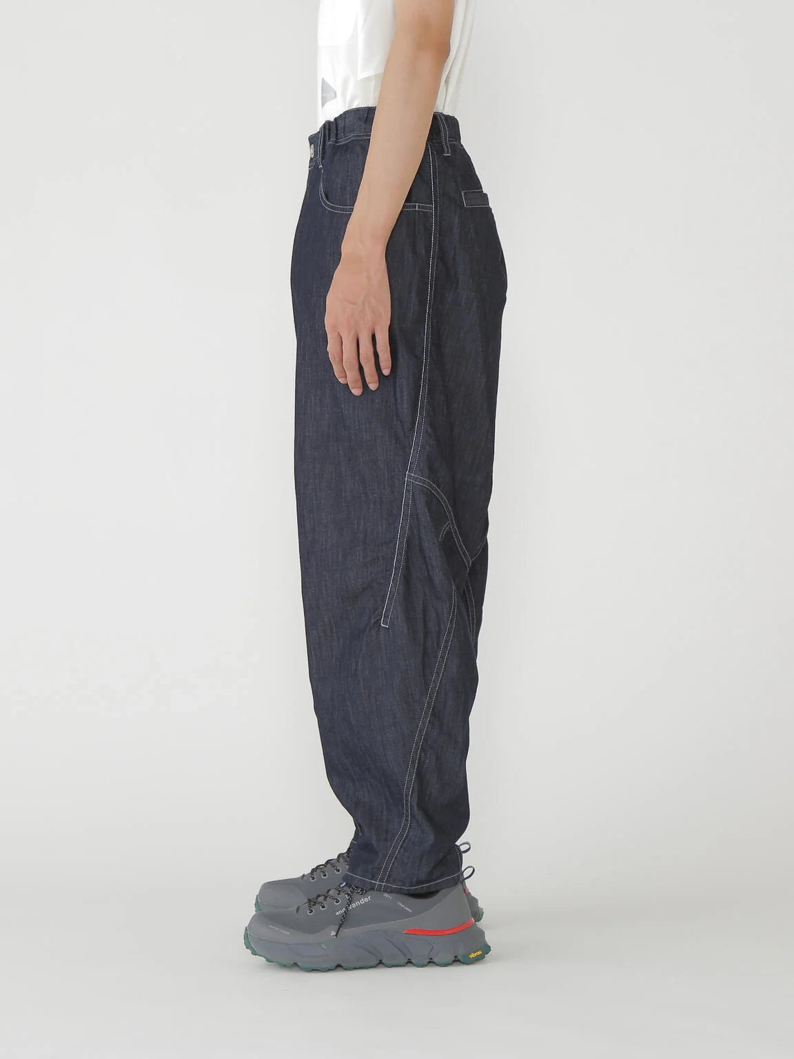 And Wander Drain Easy Denim Wide Pants Navy