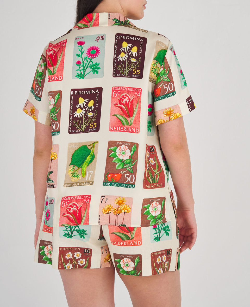 Oroton Flower Stamp Print Camp Shirt