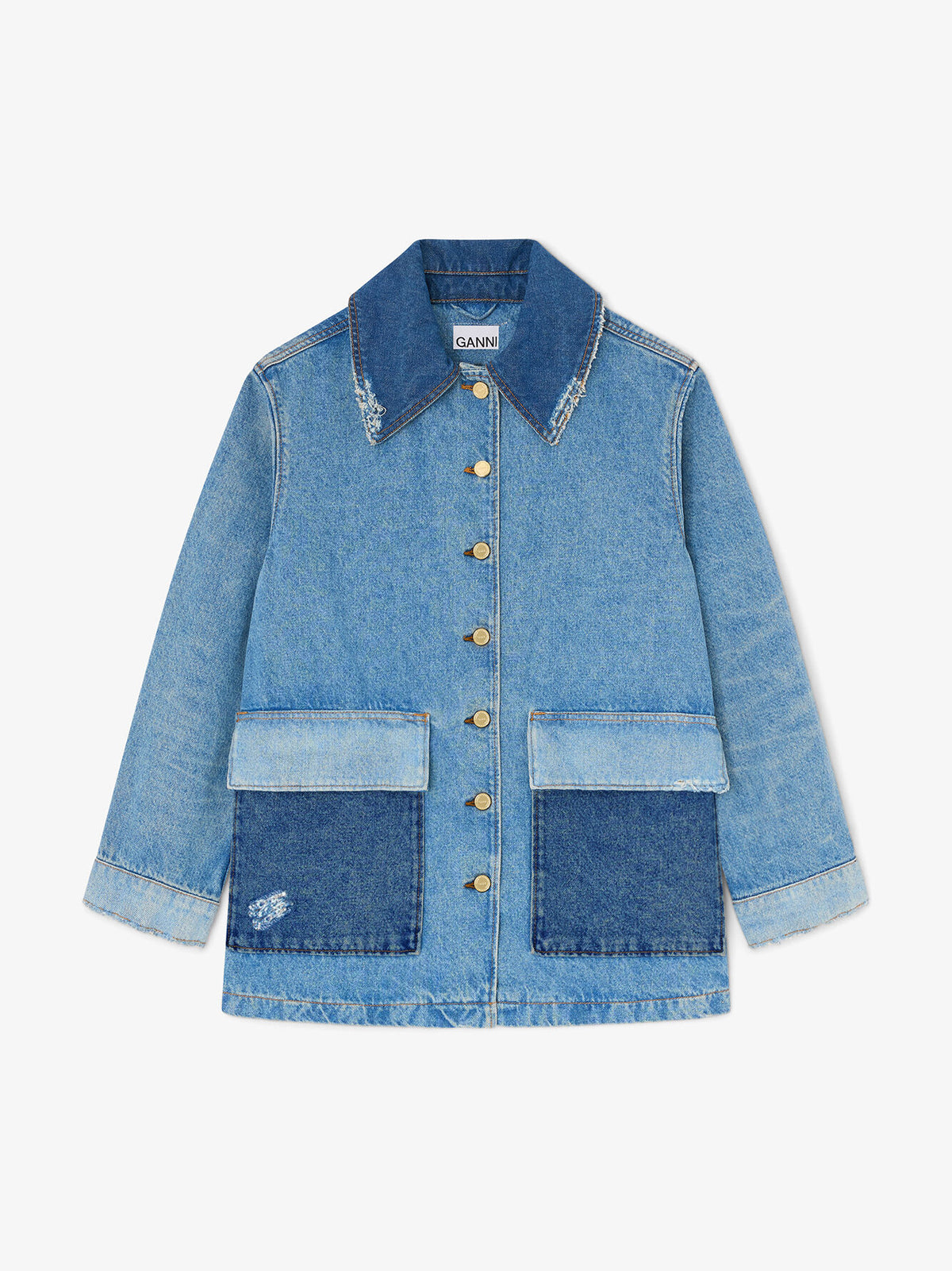 Ganni Jacket in Patchwork Denim Mid Blue Vintage