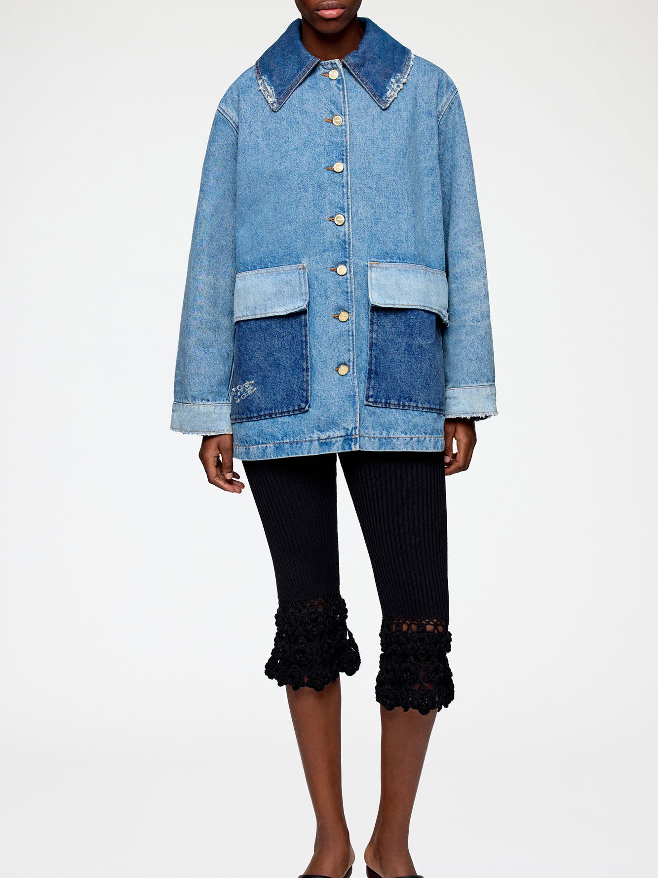 Ganni Jacket in Patchwork Denim Mid Blue Vintage