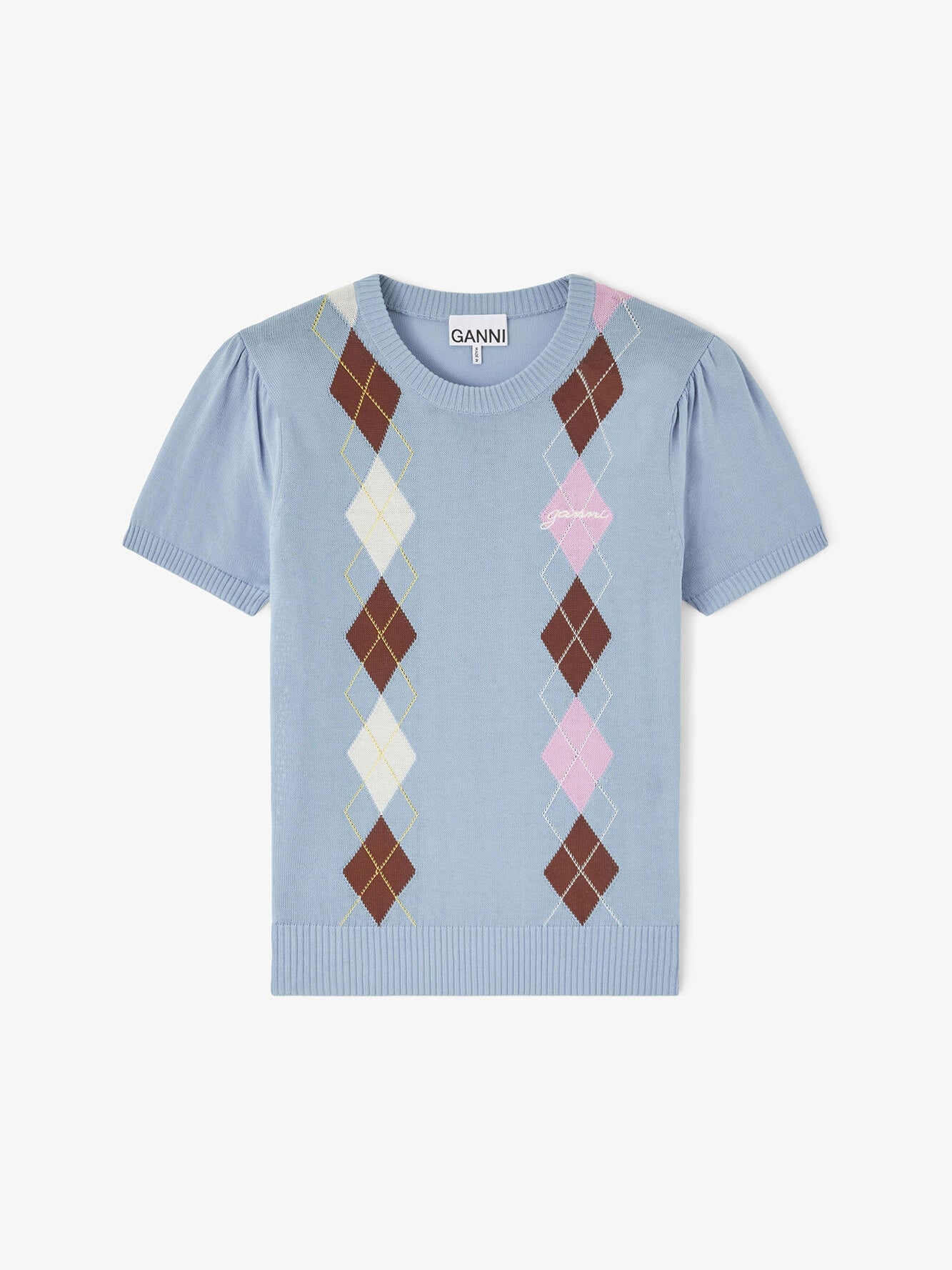 Ganni T-shirt in Argyle Soft Chambray