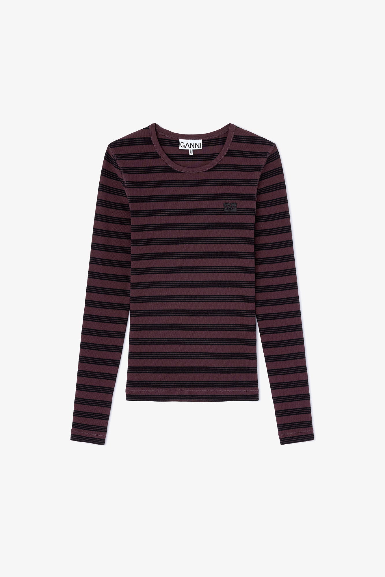 Ganni Stripe Rib Longsleeve Chocolate Plum