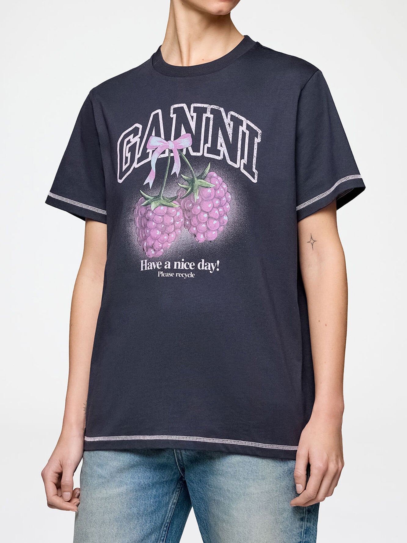 Ganni T-shirt with Raspberries Phantom