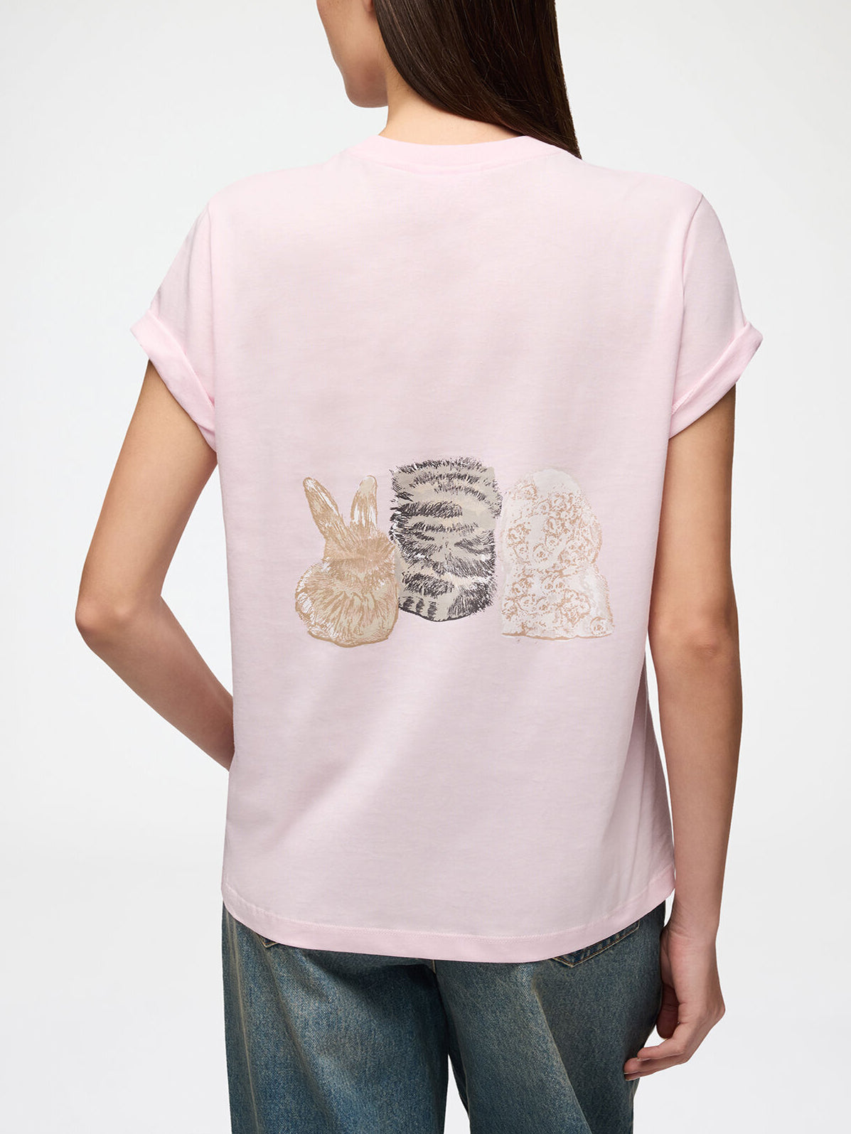 Ganni T-shirt with Animals Chalk Pink