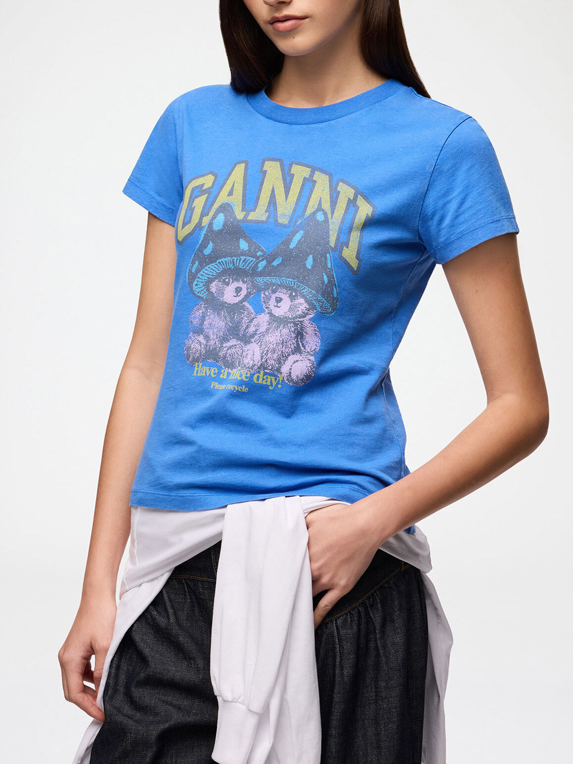 Ganni Baby Fit T-shirt with Mushroom Teddy Strong Blue
