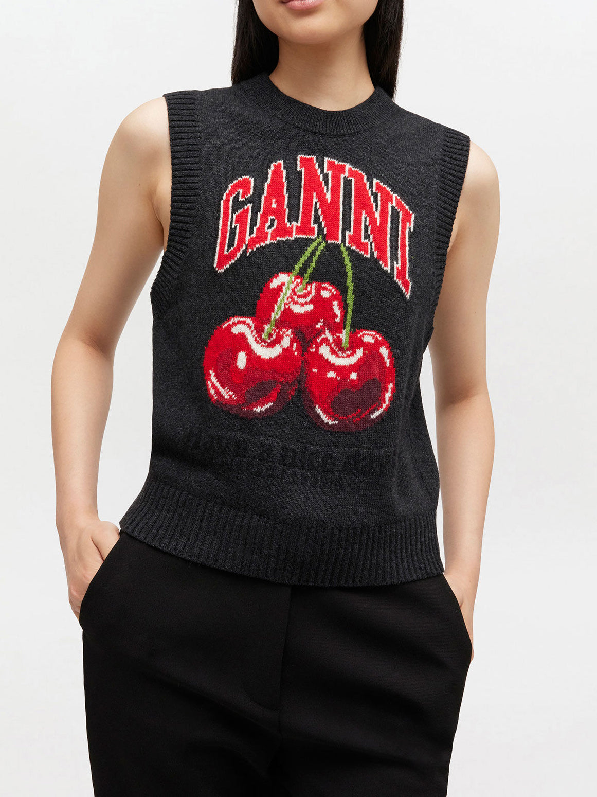 Ganni Graphic Wool Vest Phantom