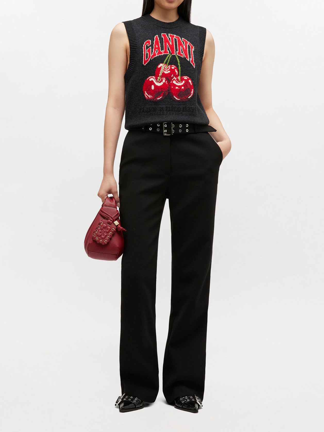 Ganni Graphic Wool Vest Phantom