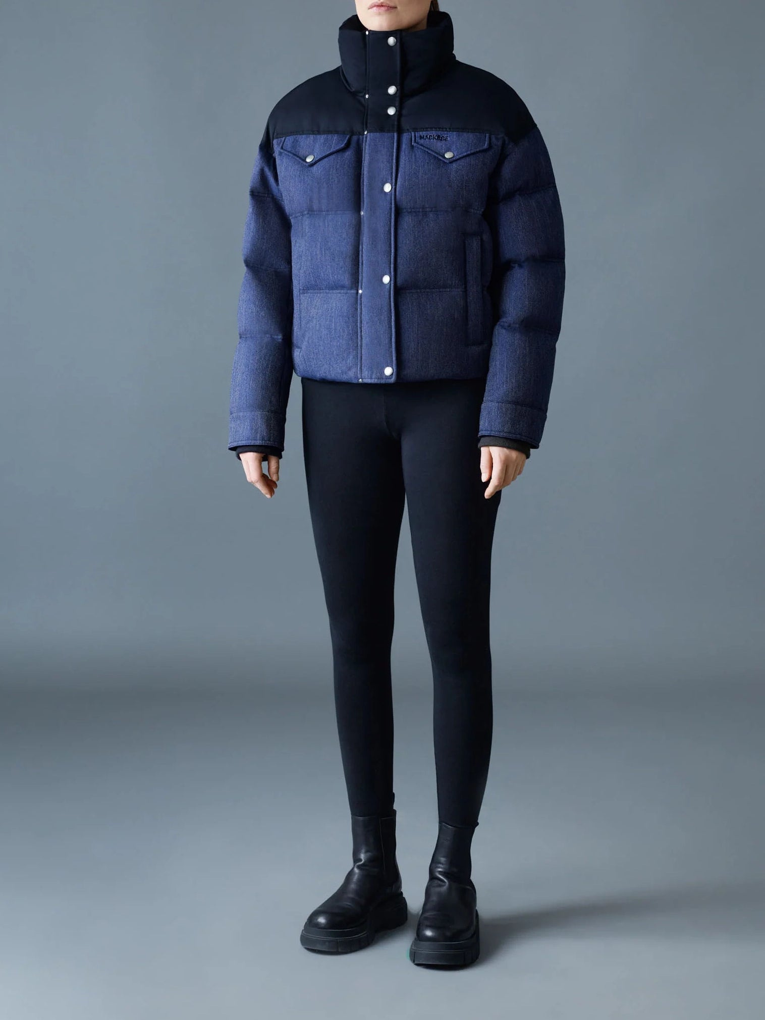 Mackage Brigit-dnm Quilted Denim Down Jacket Medium Denim