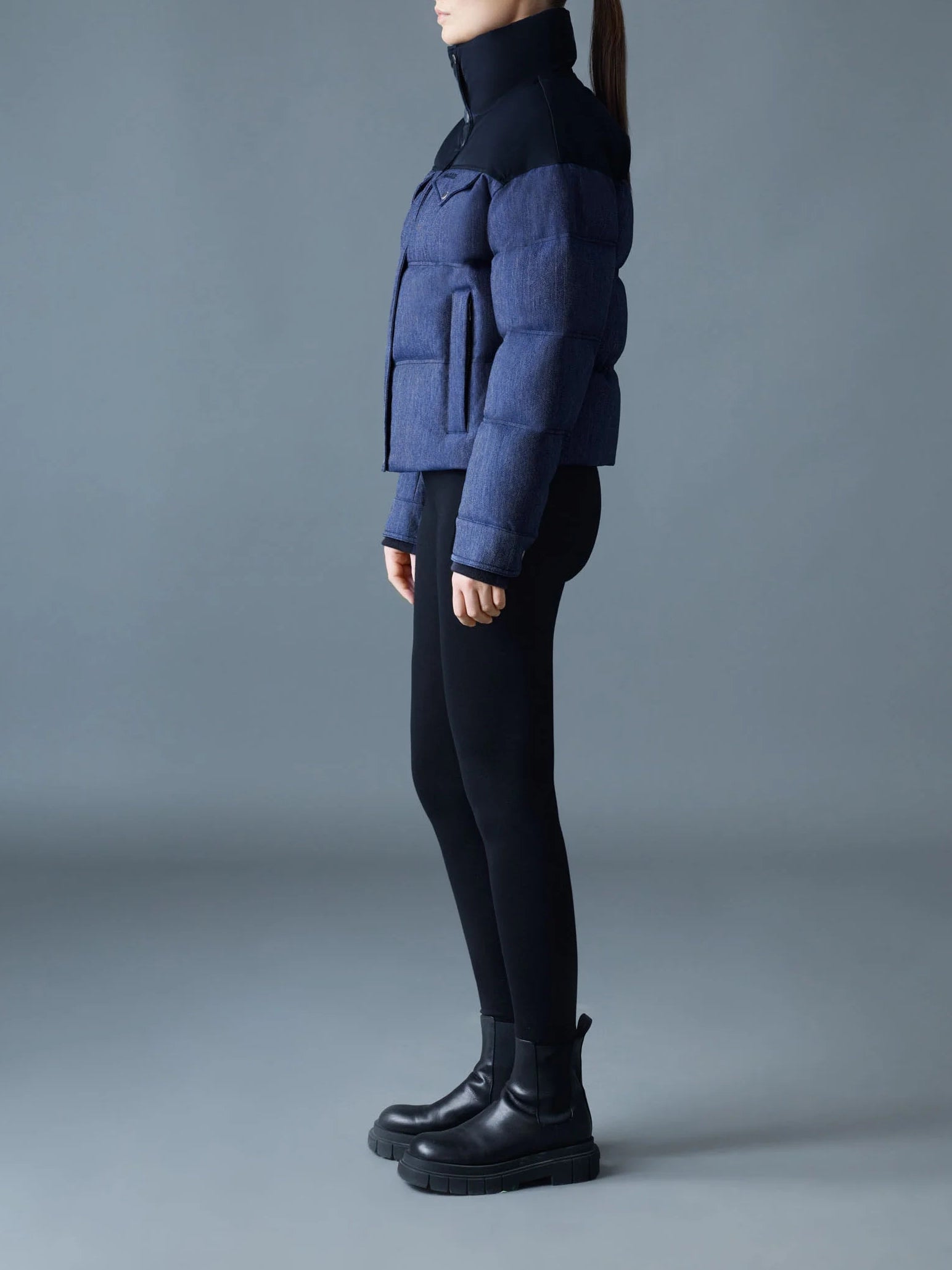 Mackage Brigit-dnm Quilted Denim Down Jacket Medium Denim