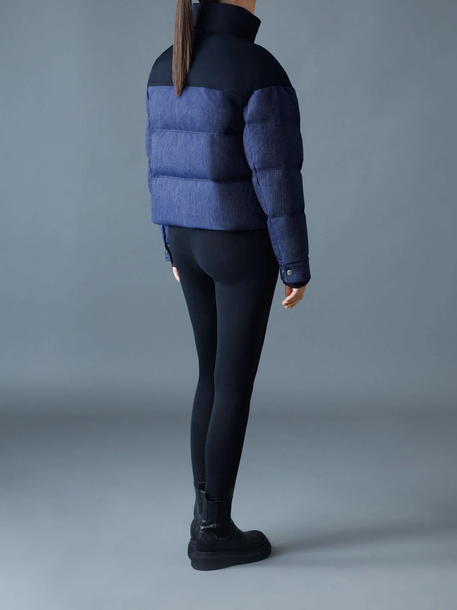 Mackage Brigit-dnm Quilted Denim Down Jacket Medium Denim