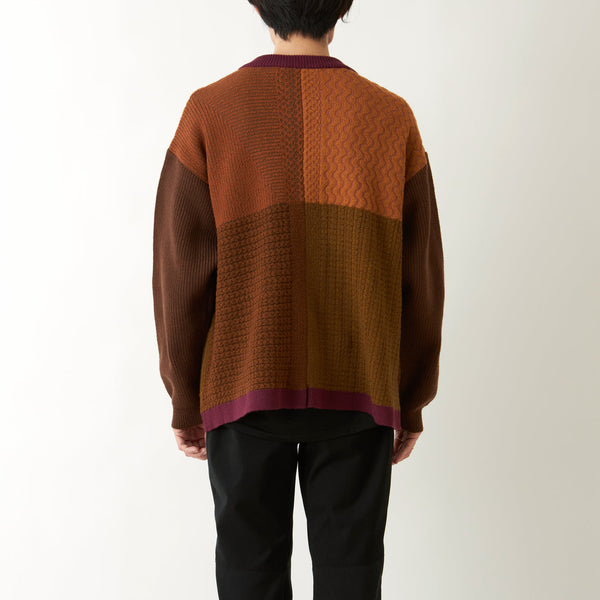 White Mountaineering Fake Patchwork Cardigan Brown