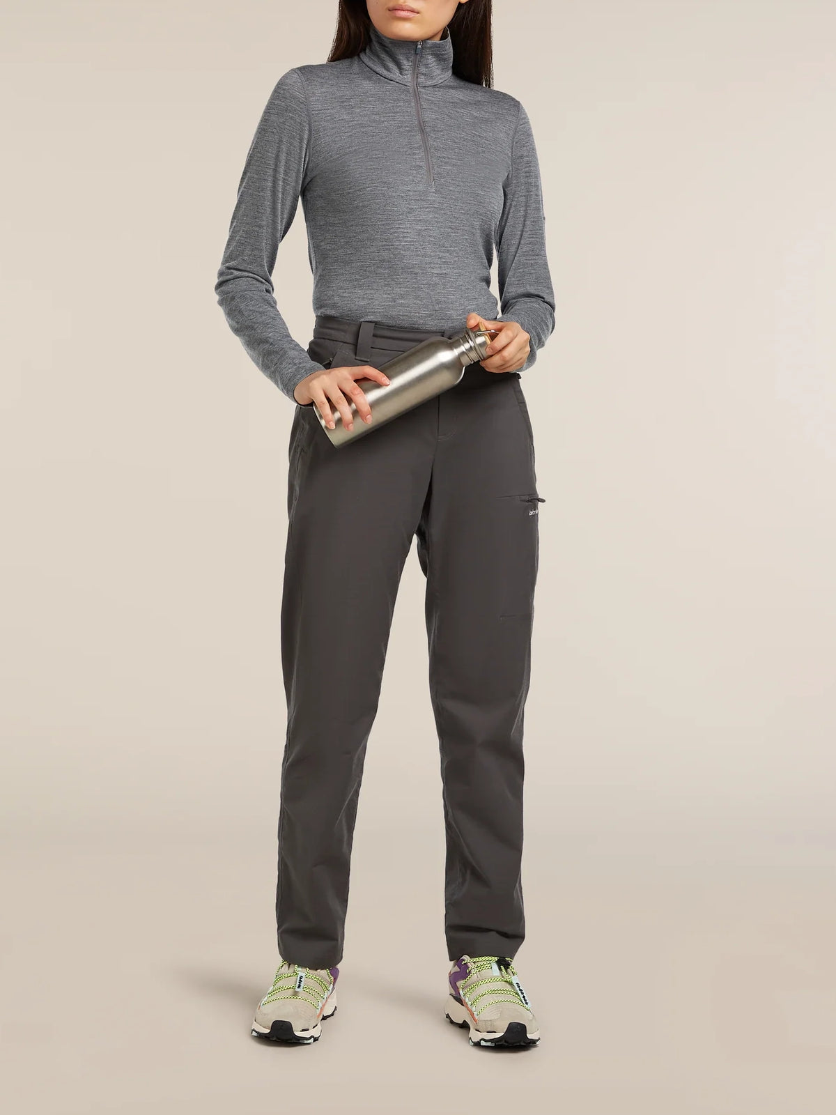 Icebreaker Women's Merino 200 Oasis Long Sleeve Half Zip Thermal Top Gritstone Hthr