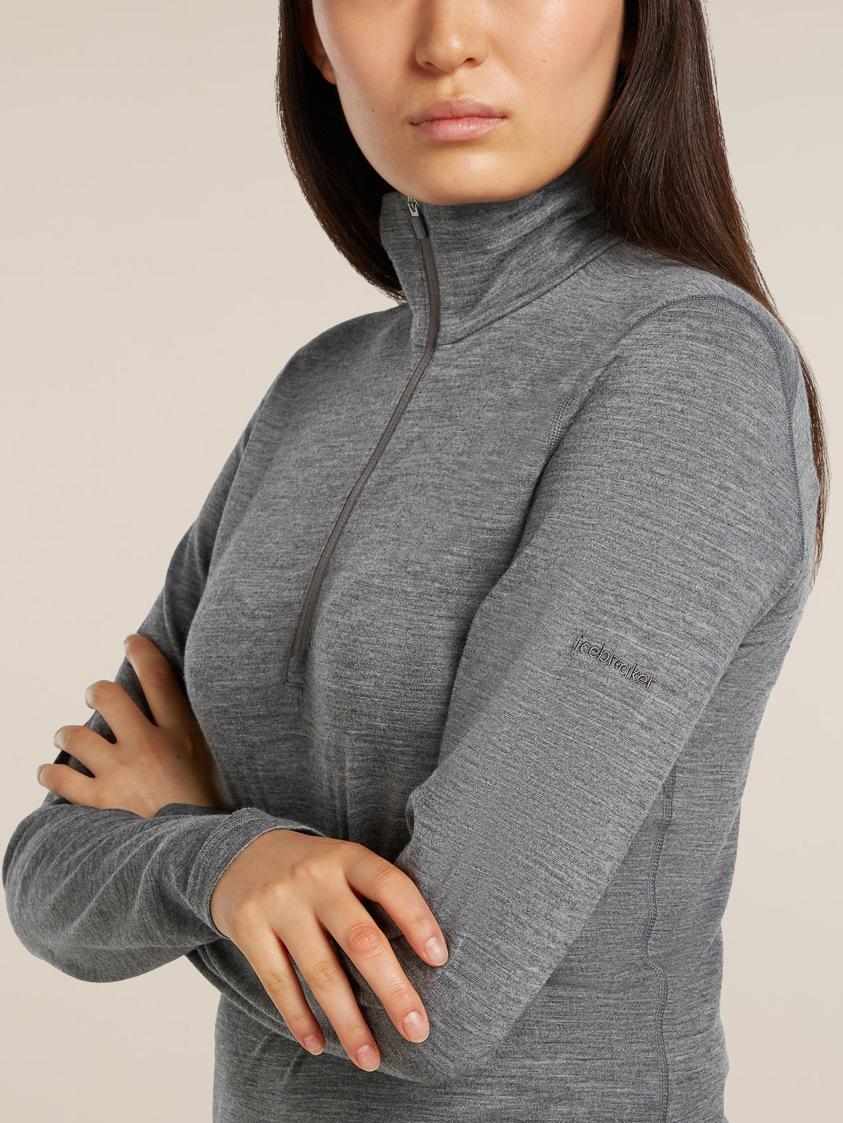 Icebreaker Women's Merino 200 Oasis Long Sleeve Half Zip Thermal Top Gritstone Hthr