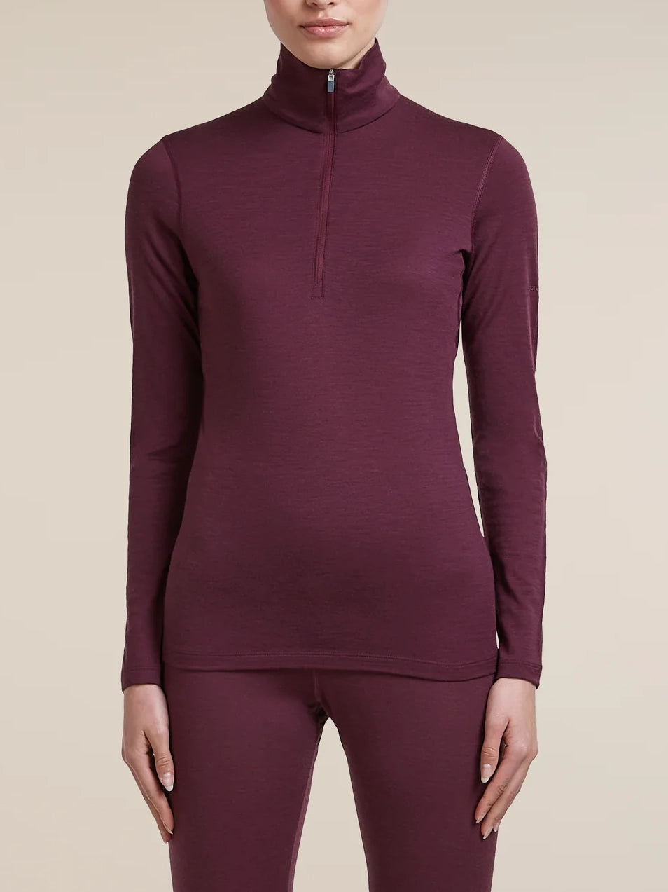 Icebreaker Women's Merino 200 Oasis Long Sleeve Half Zip Thermal Top Dark Berry