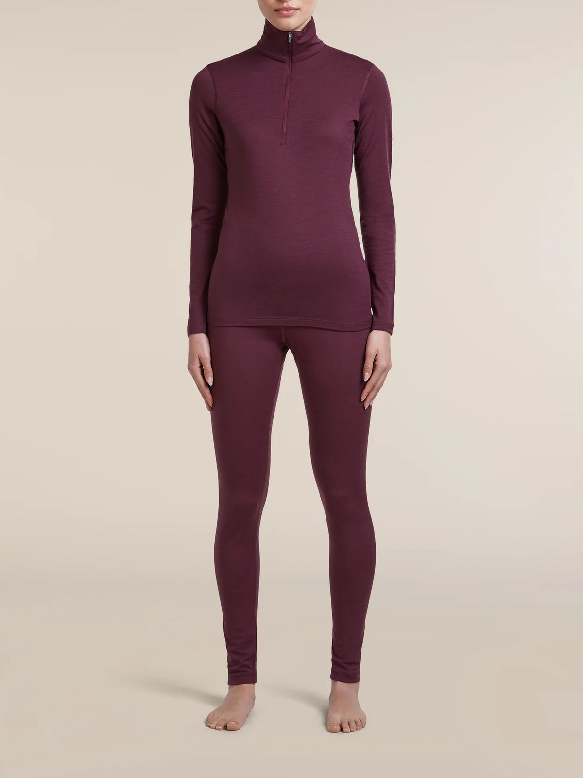 Icebreaker Women's Merino 200 Oasis Long Sleeve Half Zip Thermal Top Dark Berry