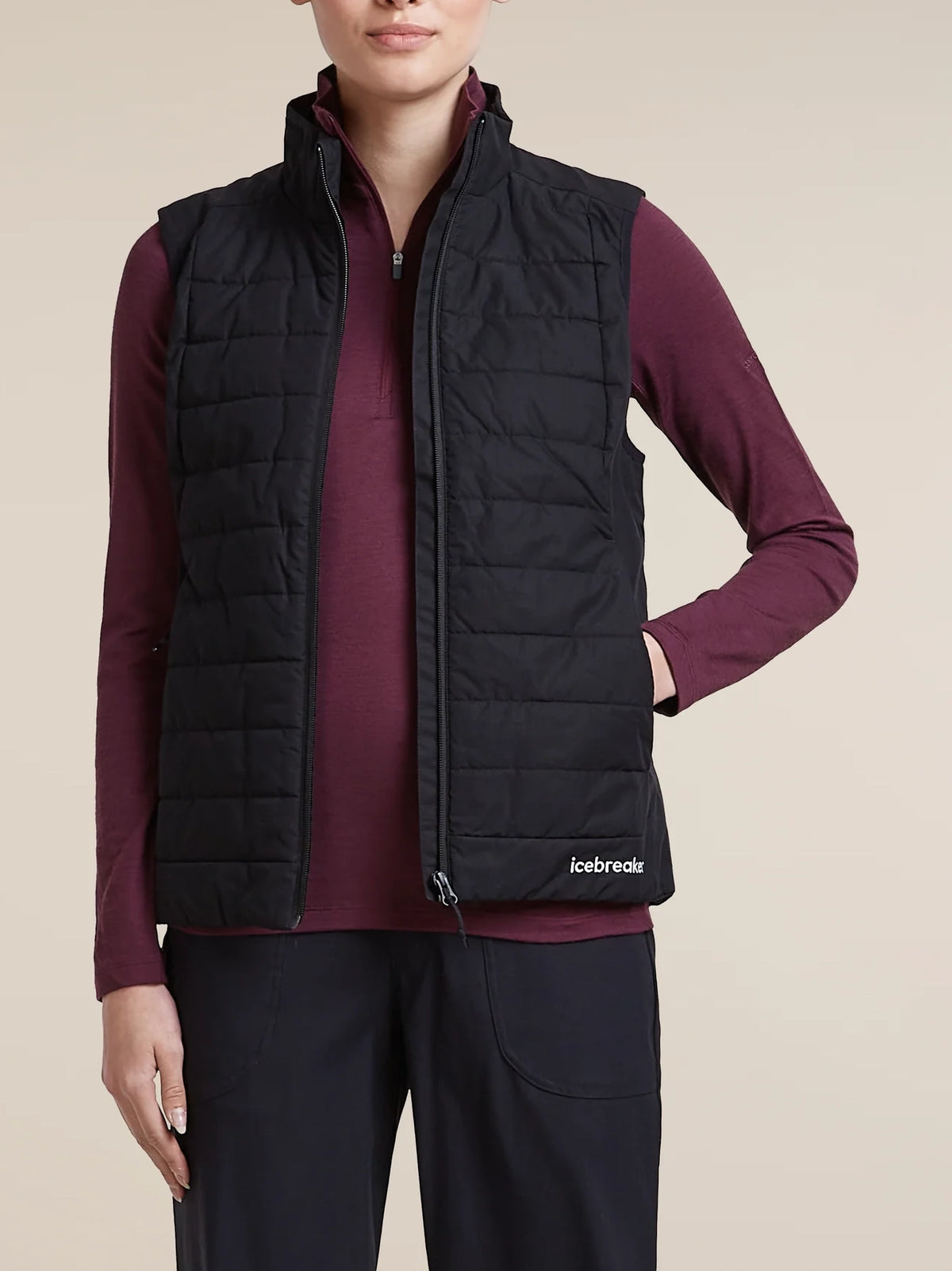 Icebreaker Women's Merino 200 Oasis Long Sleeve Half Zip Thermal Top Dark Berry