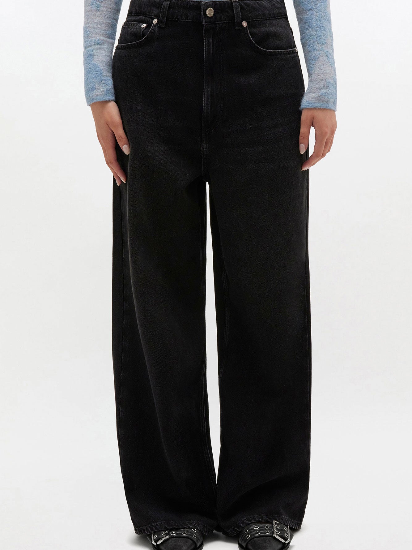 Ganni Black Washed Baggy Jeans Black Washed