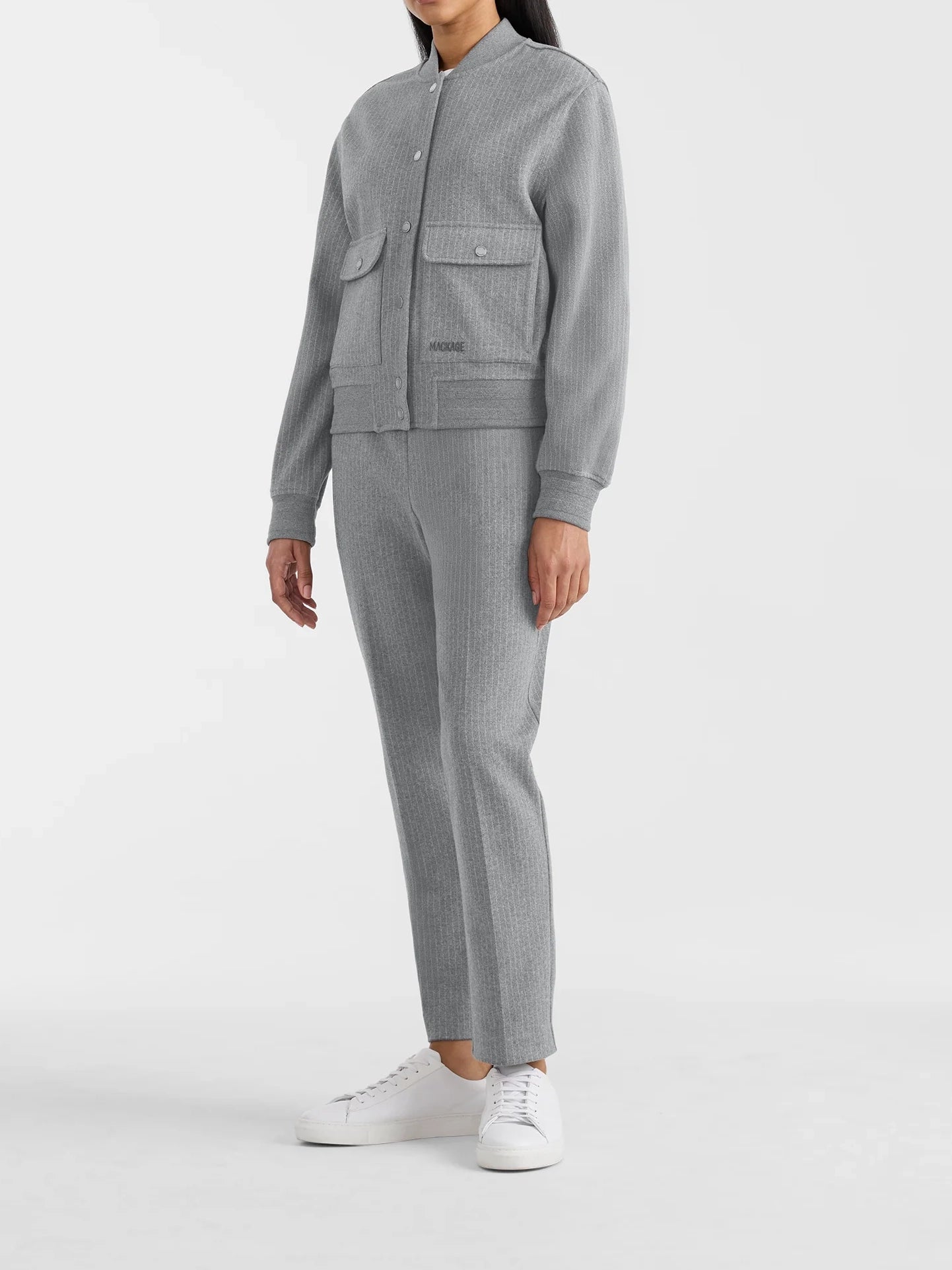 Mackage Juniper-k Brushed Knit Bomber Jacket Light Grey Mix-Cream