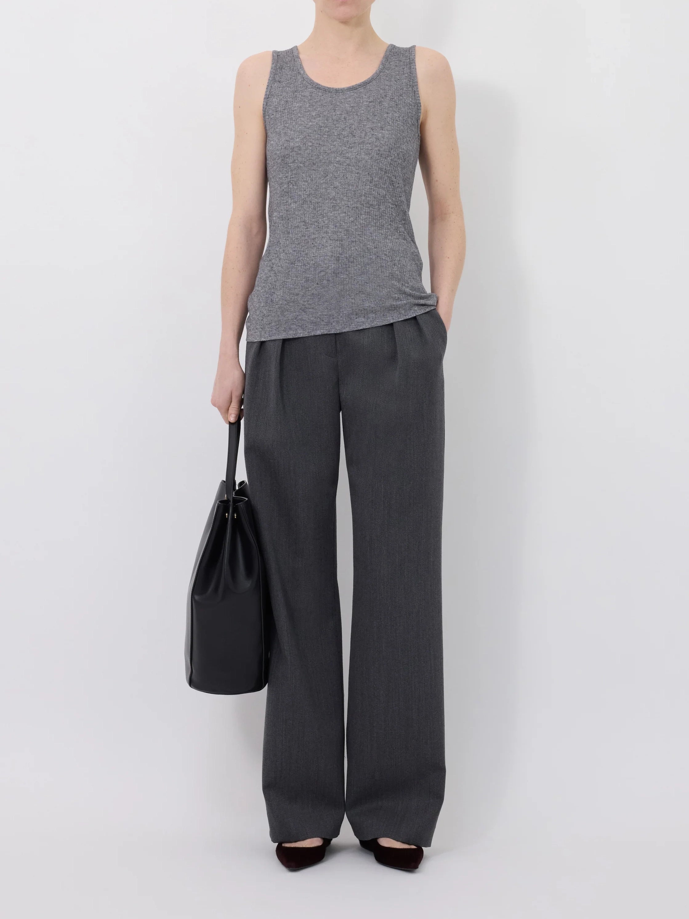 Loulou de Saison Alicudi Lds Rib Jersey Tank Top Grey Mel