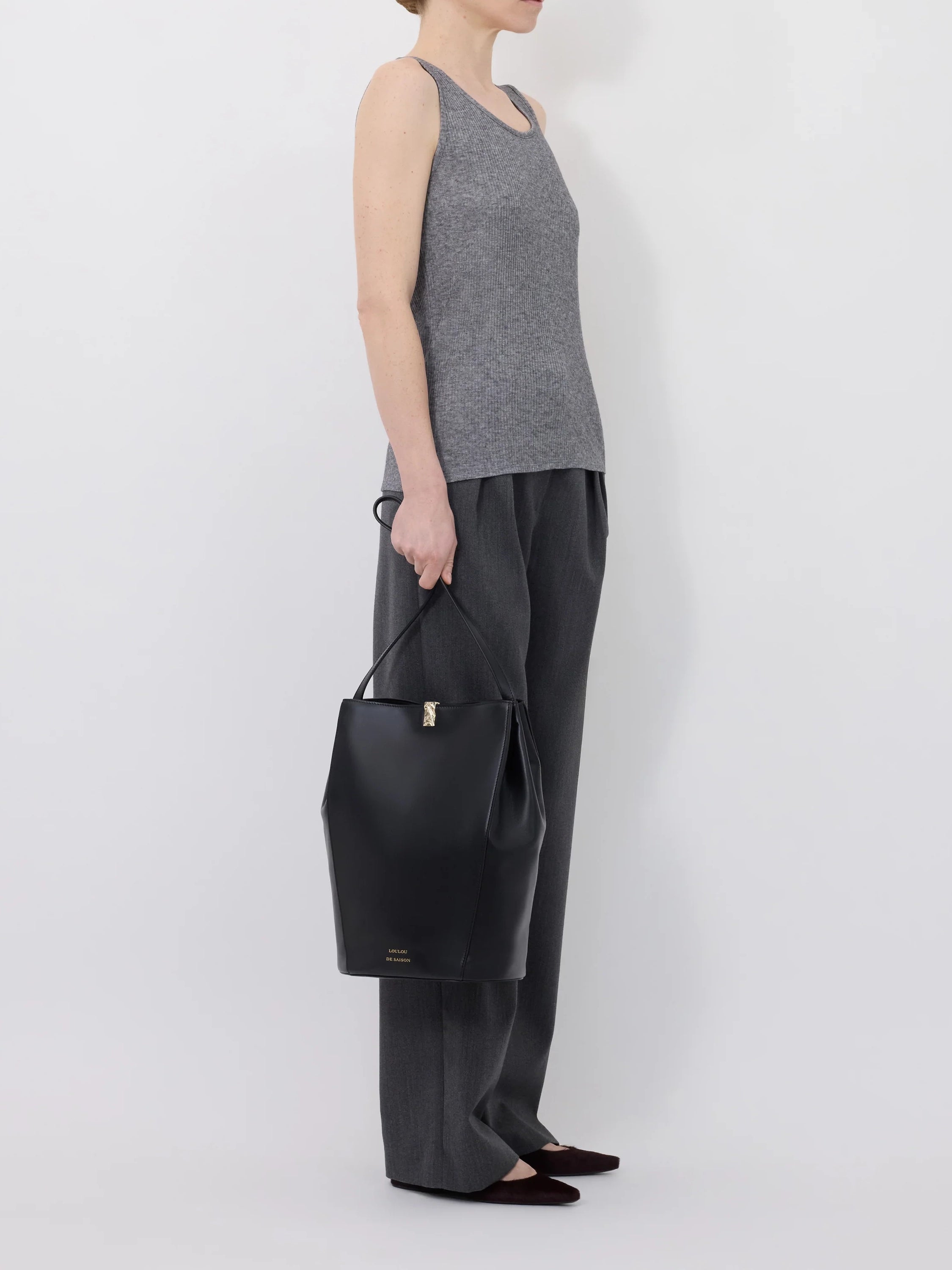 Loulou de Saison Alicudi Lds Rib Jersey Tank Top Grey Mel