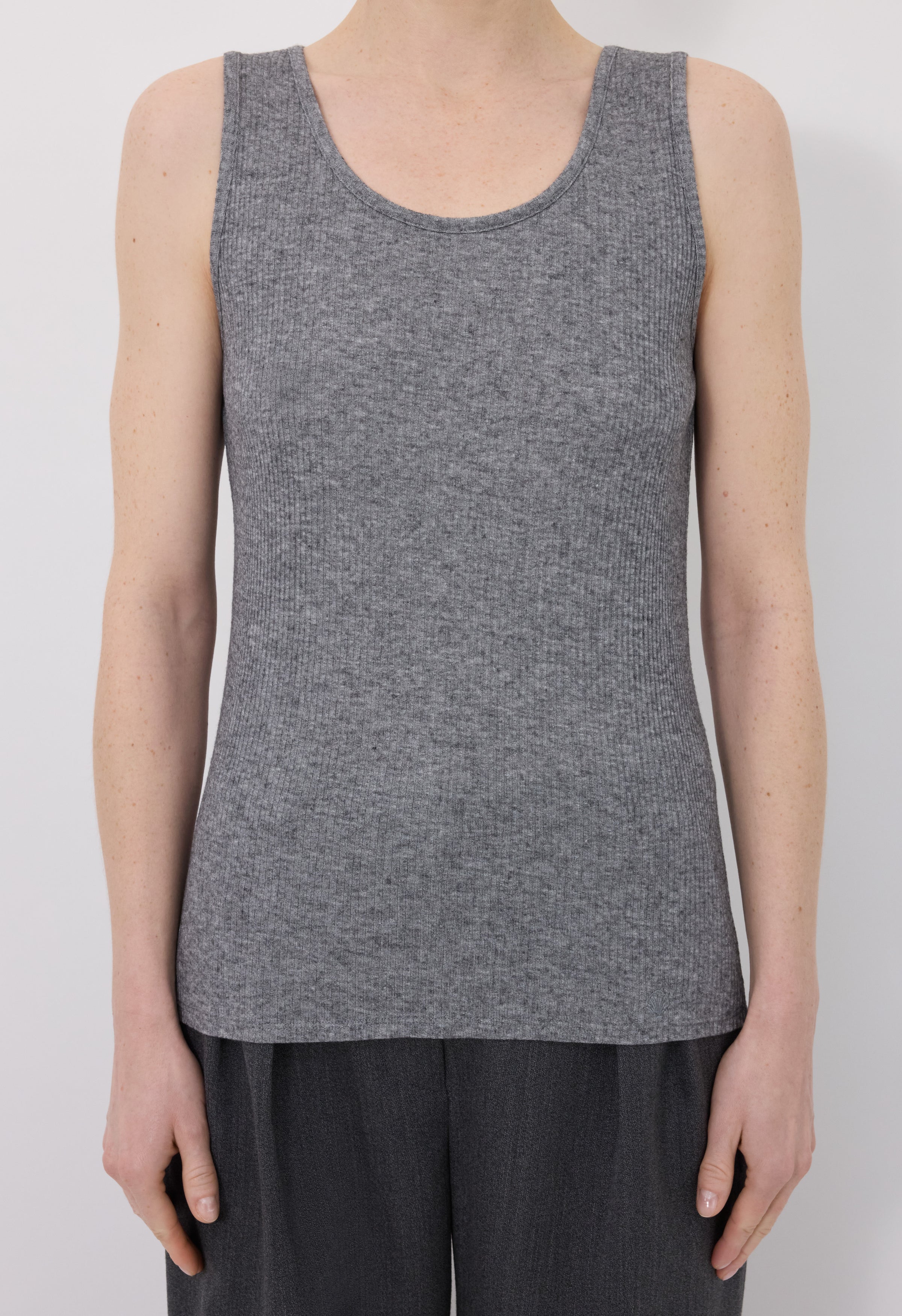 Loulou de Saison Alicudi Lds Rib Jersey Tank Top Grey Mel